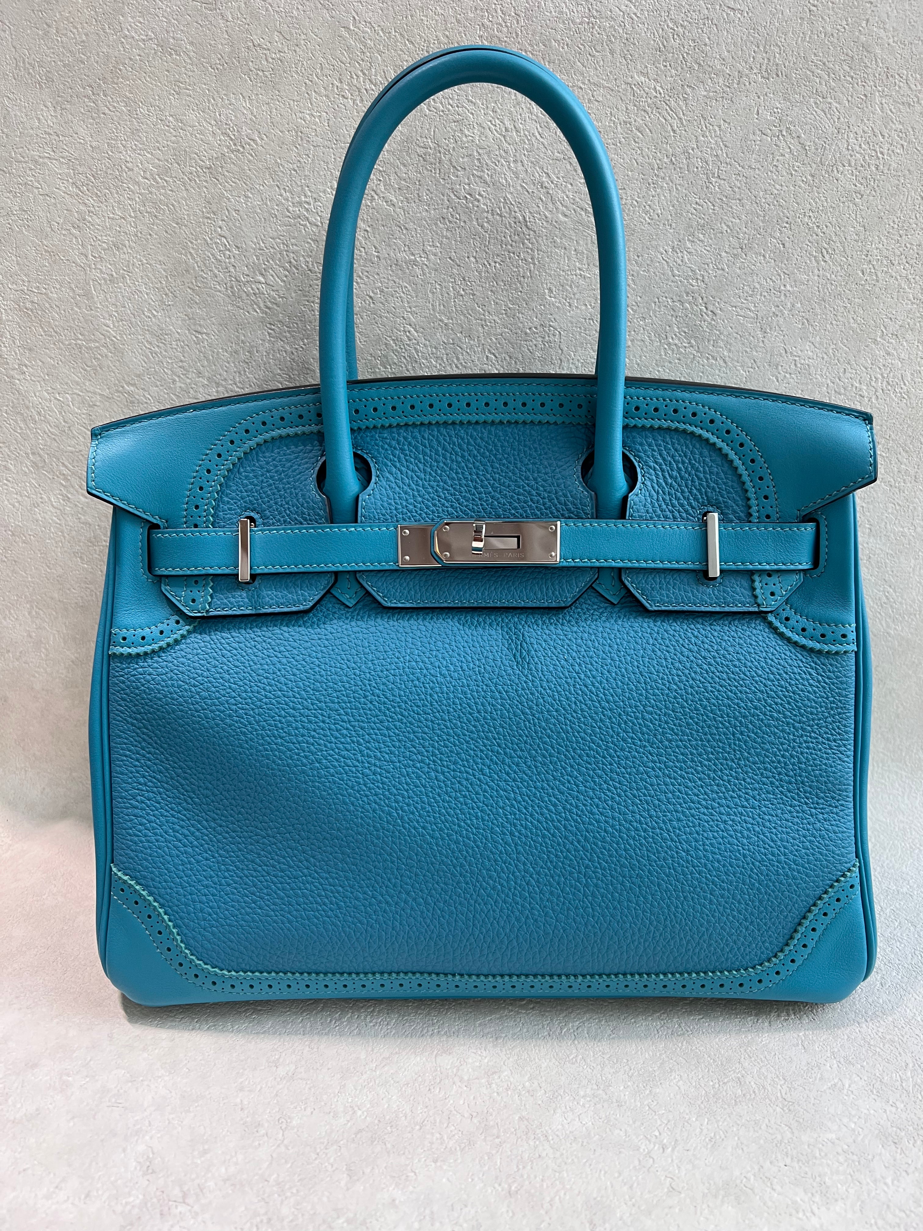Hermès Hermes Ghillies Birkin 30 Turquoise PHW SYCYB1032