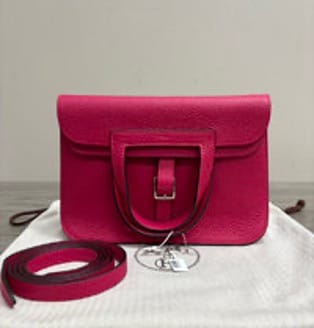 HERMES HERMES Halzan 25 Handbag with Silver Hardware in Exquisite Pink - Silver Matte 3032604244048