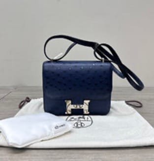 HERMES HERMES/Hermes Dark Blue Ostrich Leather Constellation 19 Shoulder/Crossbody Bag with Silver Hardware 3032604111681