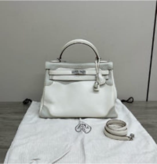 HERMES *HERMES Kelly 32 Lace Handbag with Silver Hardware and Color Blocking 3102604274761