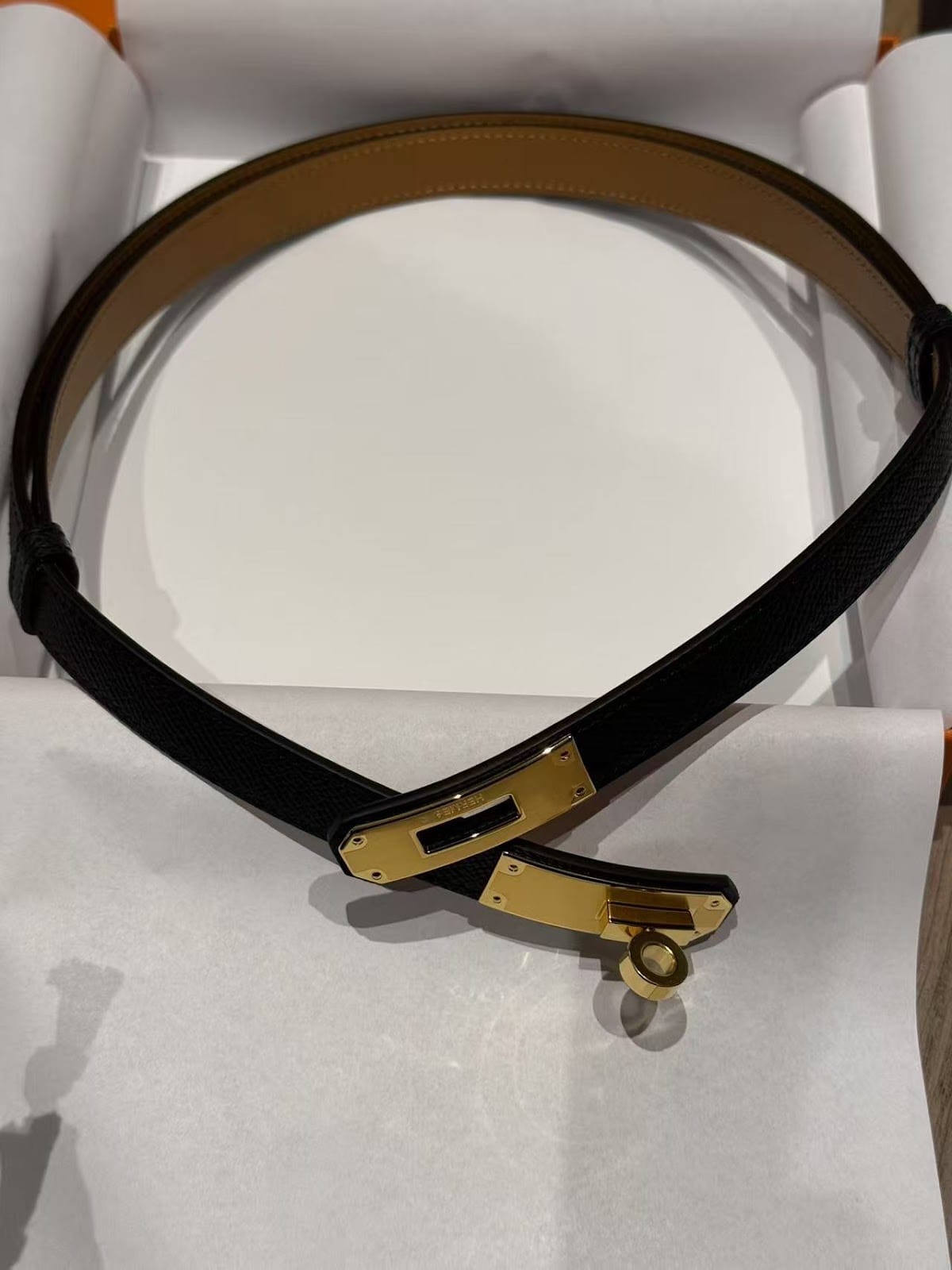 Hermes Hermes Kelly Black+Gold Belt ALC3946