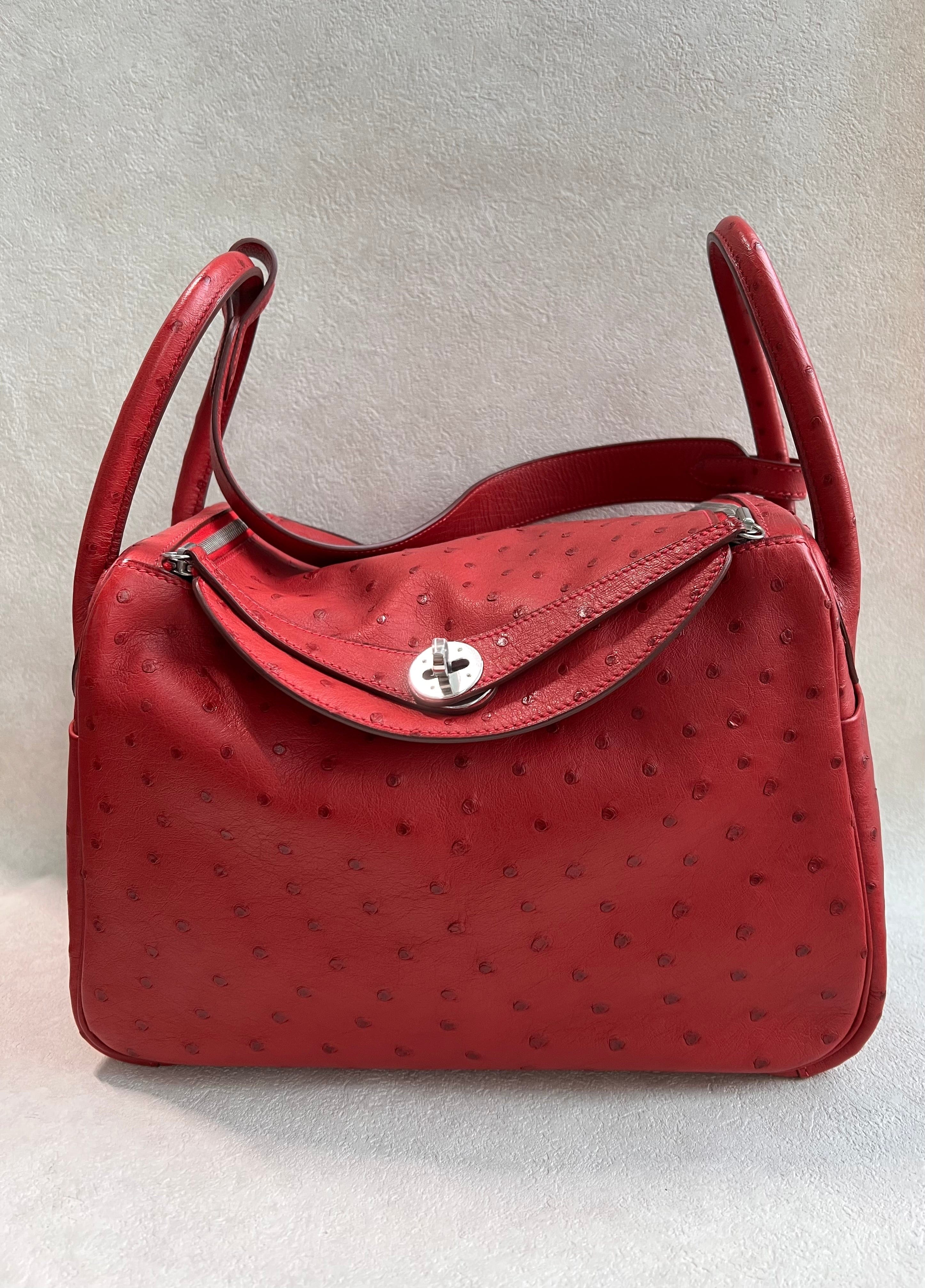 Hermès Hermes Lindy 30 Rouge Vif Ostrich PHW SYCYB1035