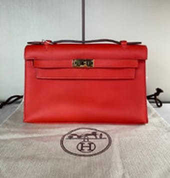 HERMES HERMES Mini Kelly Handbag (Tomato Red with Gold Buckle) 3062605121823