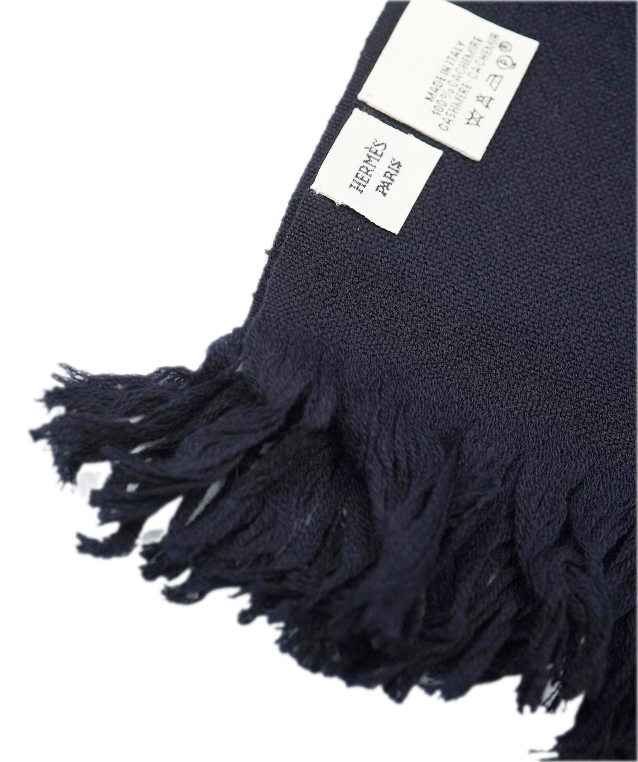 Hermès Hermes navy cashmere scarf with fringing  - AJC0914