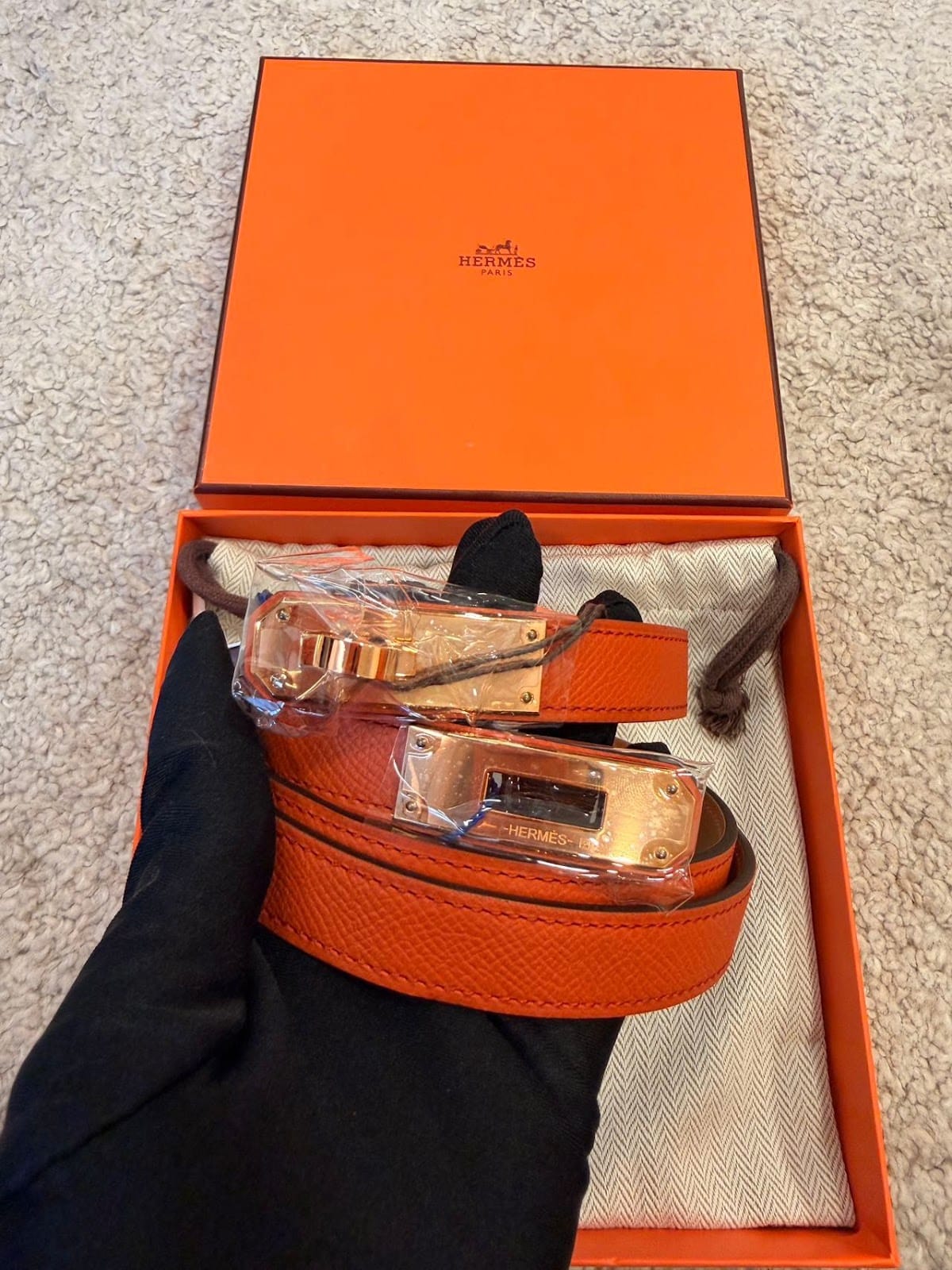 Hermes Hermes Orange & Gold Kelly Belt ALC3989