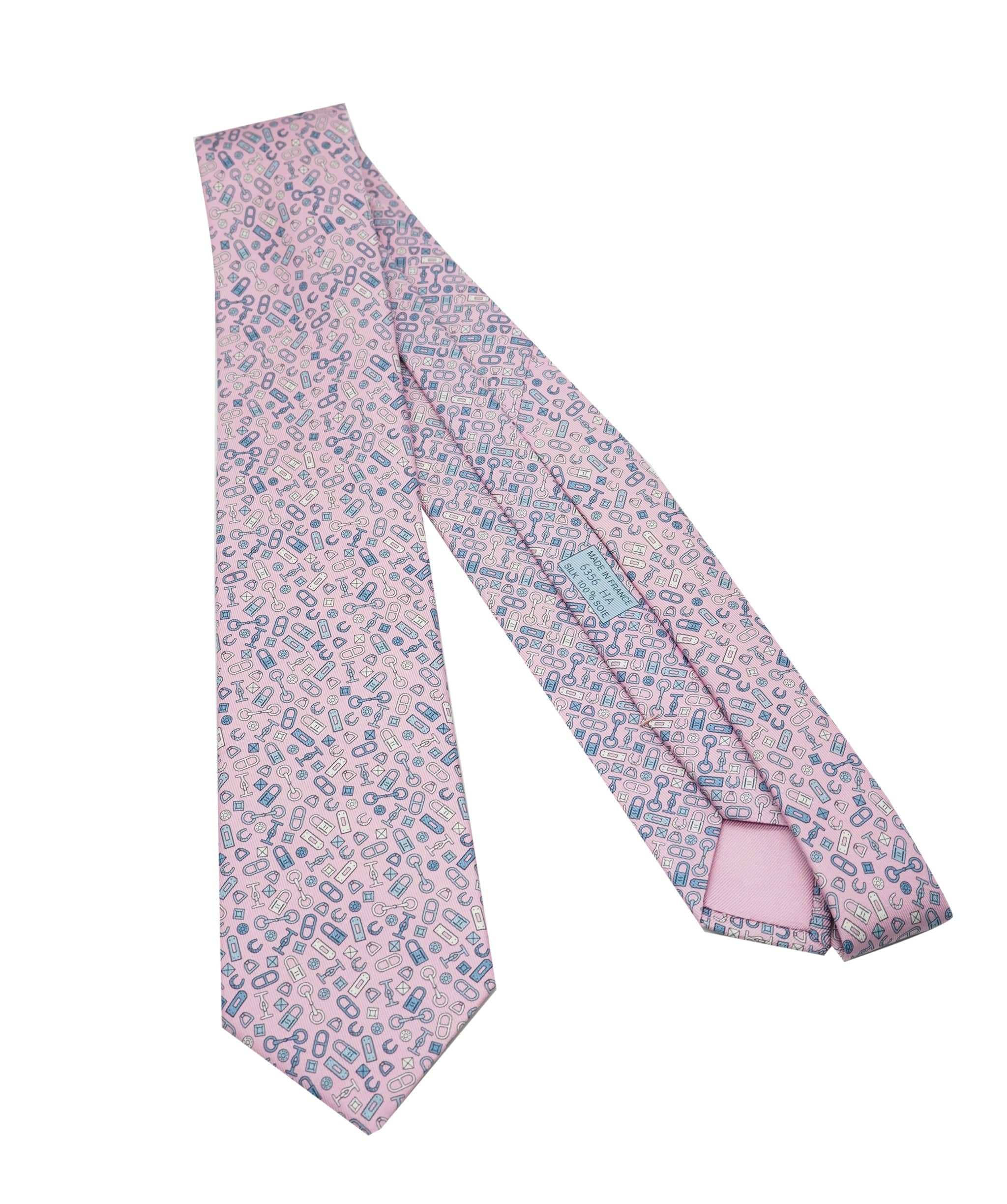 Hermès Hermès Pieces Met Silk Tie Rose / Bleu Gris / Blanc DXBS5830
