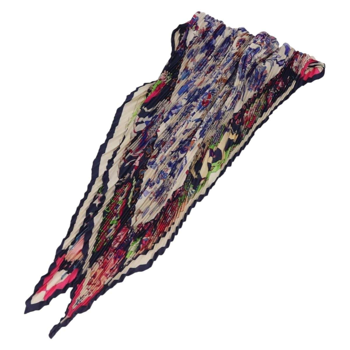 Hermès HERMES Pleated Carre 90 Scarf ""fantaisies indiennes "" Silk Navy Auth hk3018 hk3018