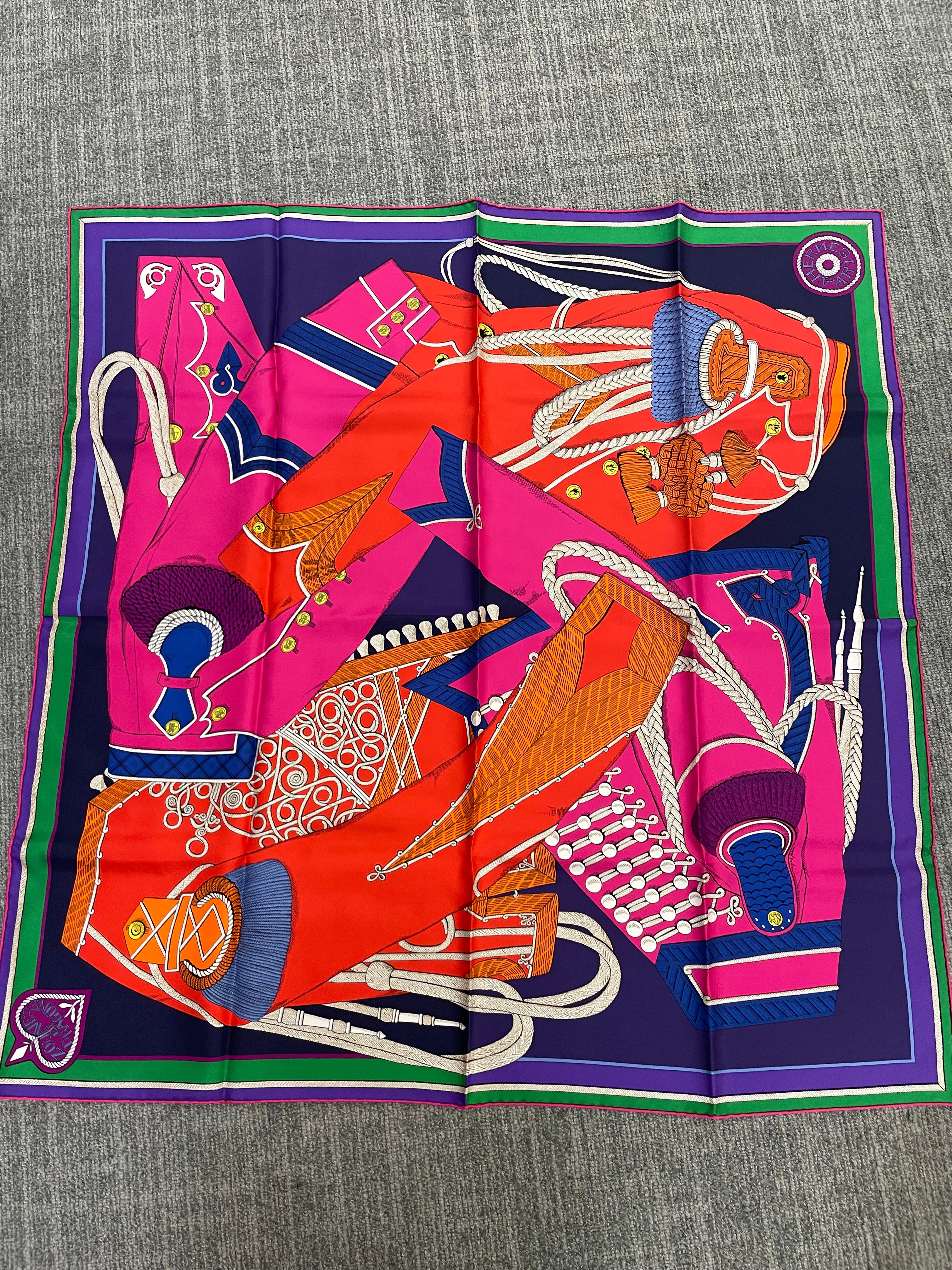 Hermès Hermès Silk 90-20 – Equestrian Elegance in Fuchsia, Orange, and Violet ALC3501