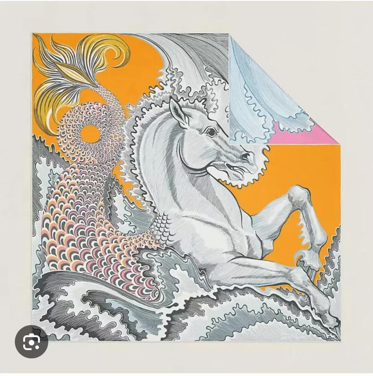 Hermès Hermès Silk 90-52 – Pastel Map Illustration in Soft Blue and Sandstone ALC3533