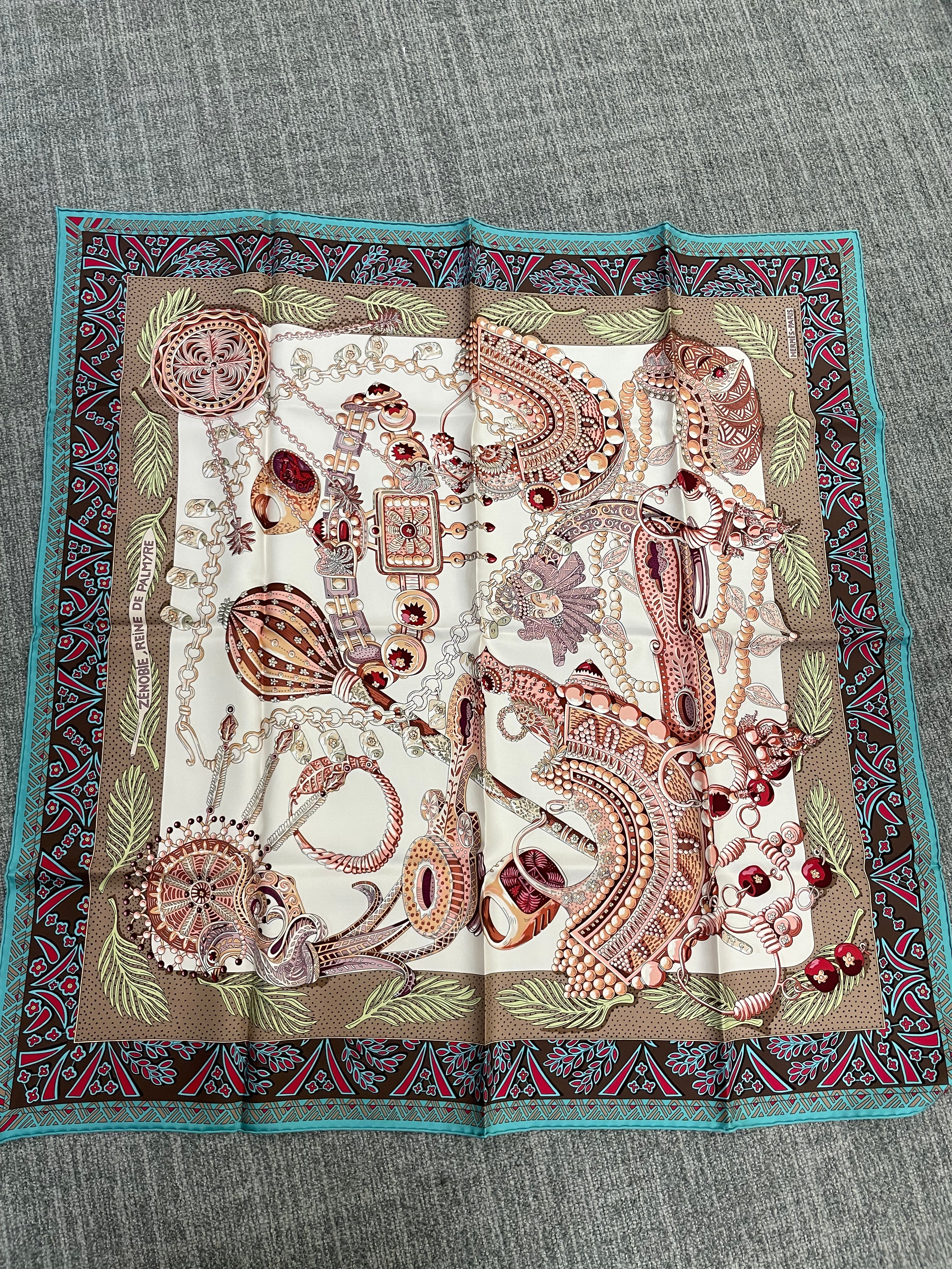 Hermès Hermès Silk 90-55 – Ornamental Jewels and Filigree in Ruby and Champagne ALC3536