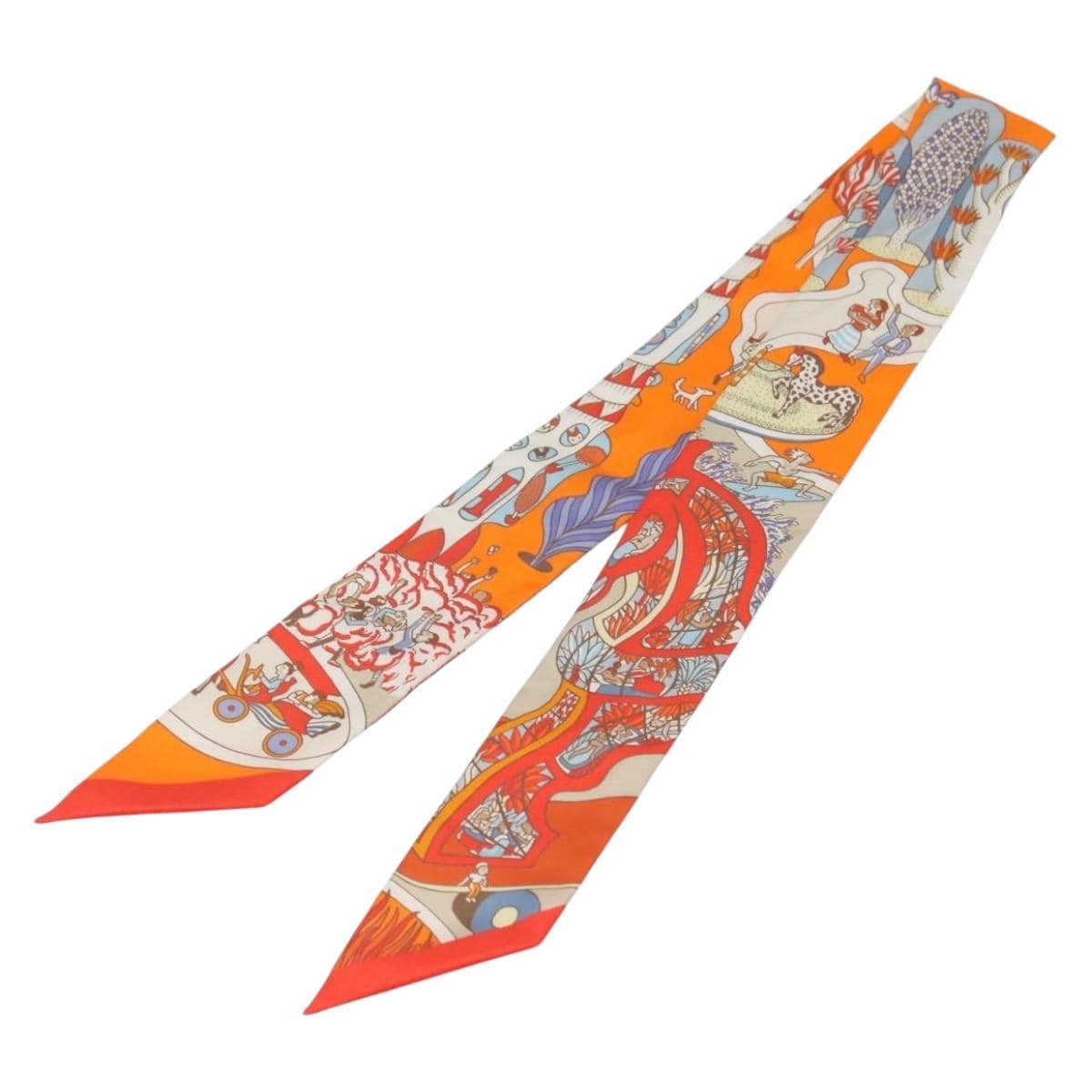 HERMES HERMES Twilly Scarf ""World's Fair"" Silk Orange Auth 133743