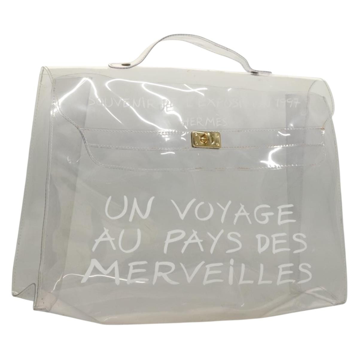 HERMES HERMES Vinyl Kelly Hand Bag Vinyl Clear Gold Auth bs28519