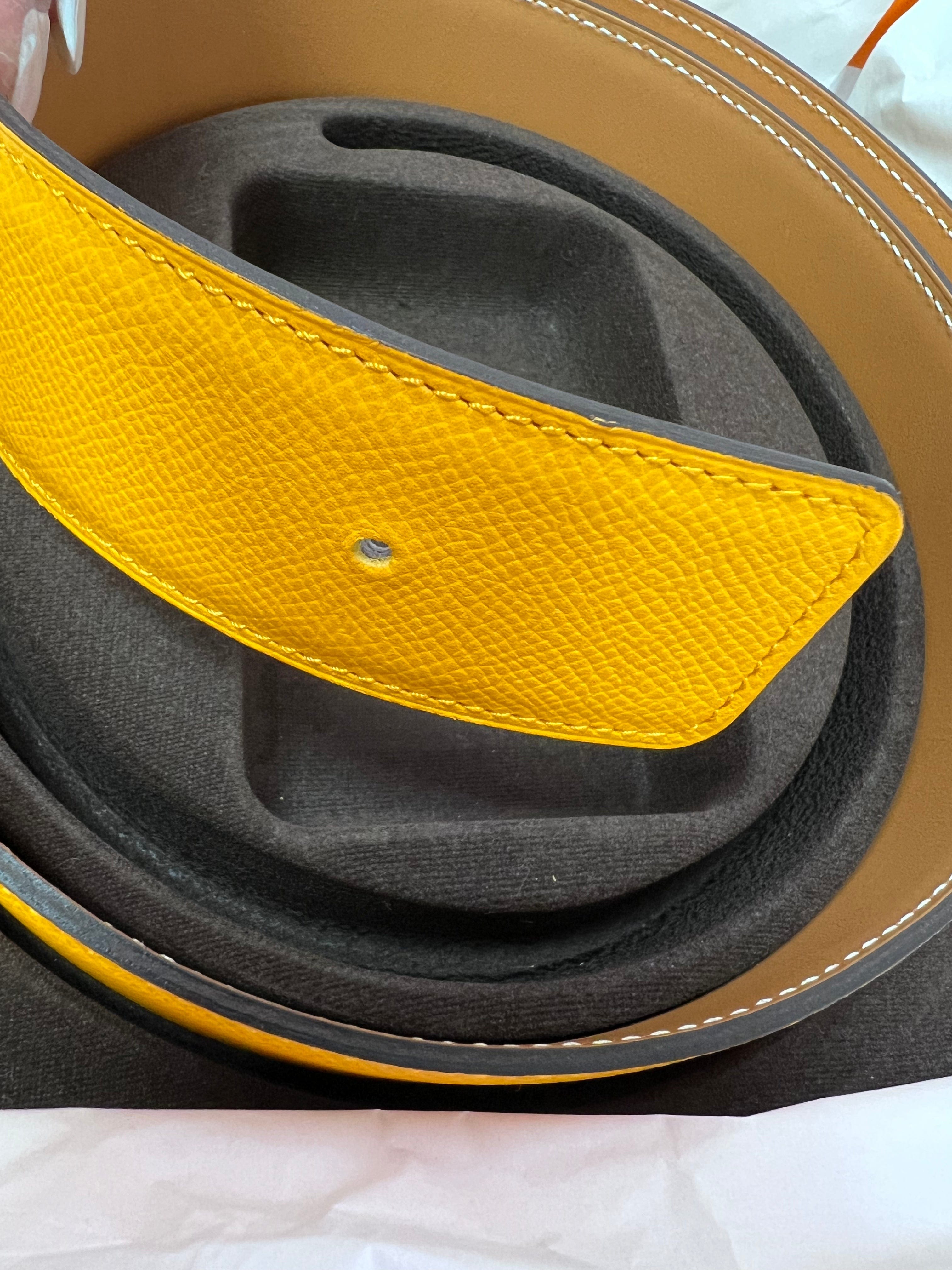 Hermès Hermes Reversible Belt Strap Jaune Dor Epsom / Gold Swift 80cm (No Buckle) SKC1366