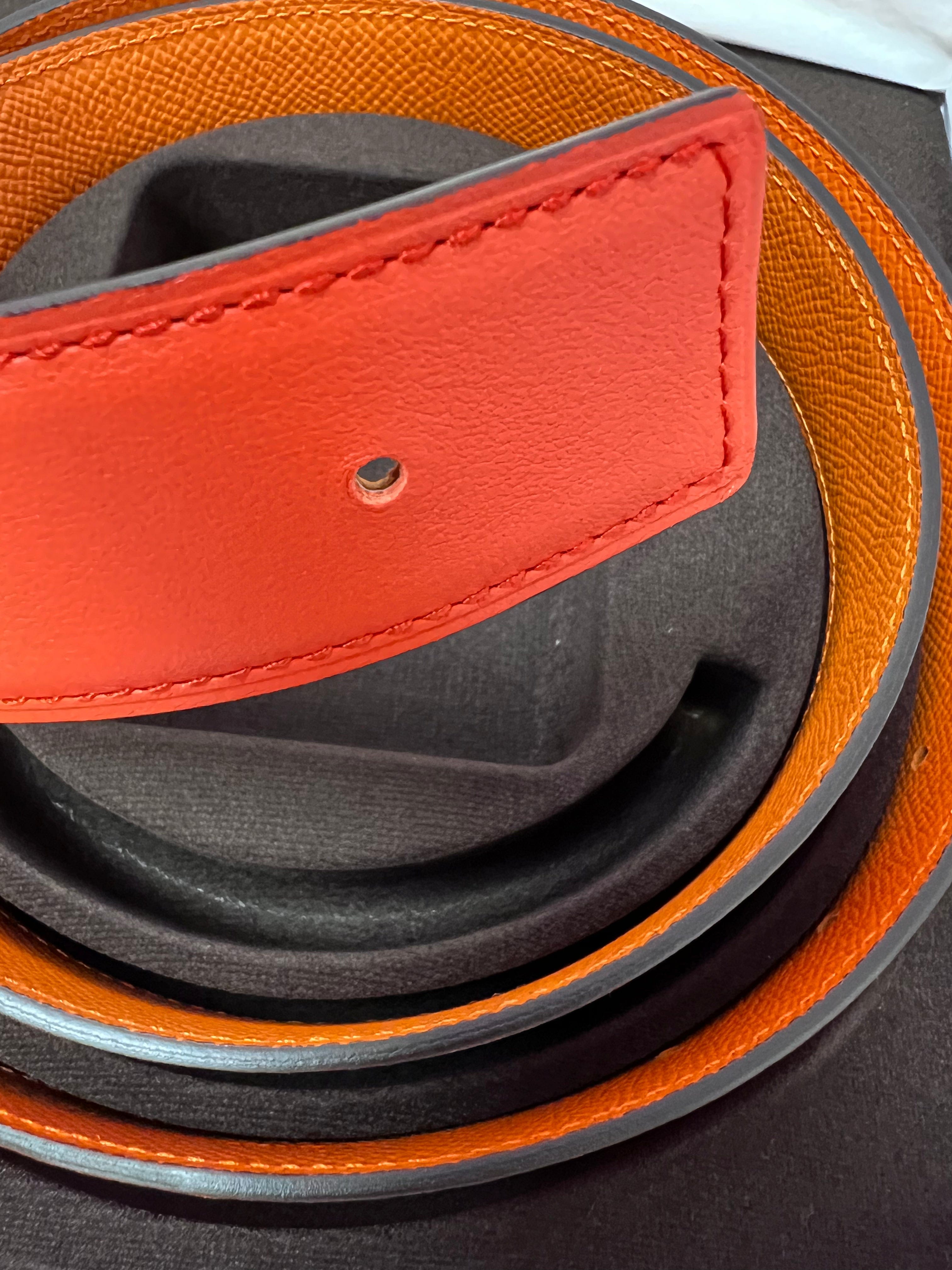 Hermès Hermes Reversible Belt Strap Orange Epsom / Capucine Swift 85cm (No Buckle) SKC1364