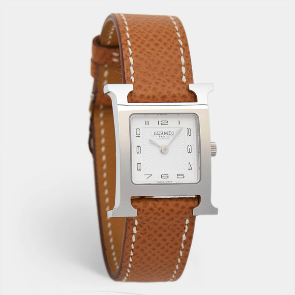Hermès Hermes White Stainless Steel Calfskin Leather Heure H 036702WW00 Women's Wristwatch 21 mm ASCLC1449