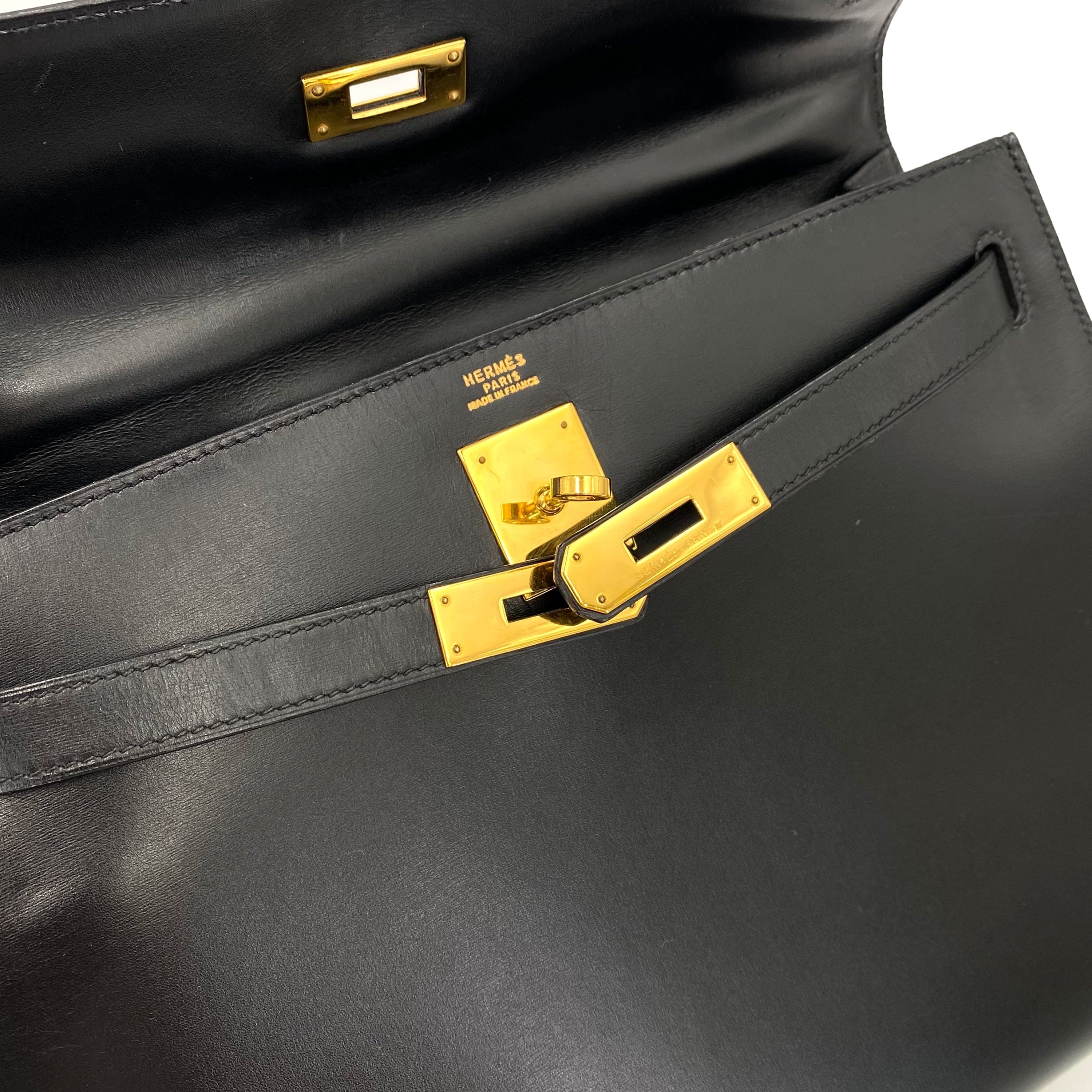 Hermès *AUCTION* Hermès Vintage Kelly 32 Sellier Black Boxcalf GHW #V 90234350