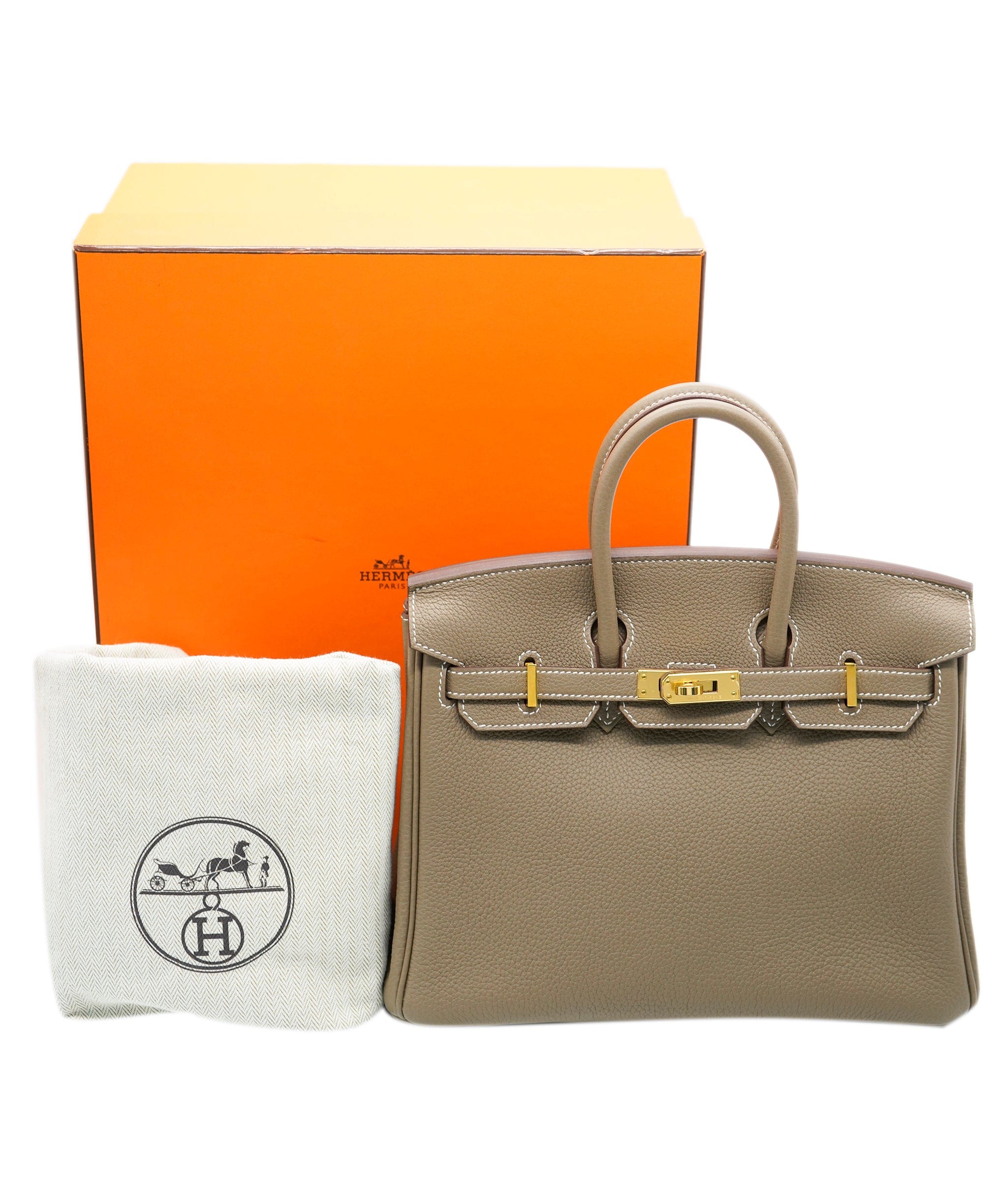 Hermès Hermes Birkin 25 Etoupe Togo With GHW | PRELOVED 2023 (B STAMP) Full Set ALC2460