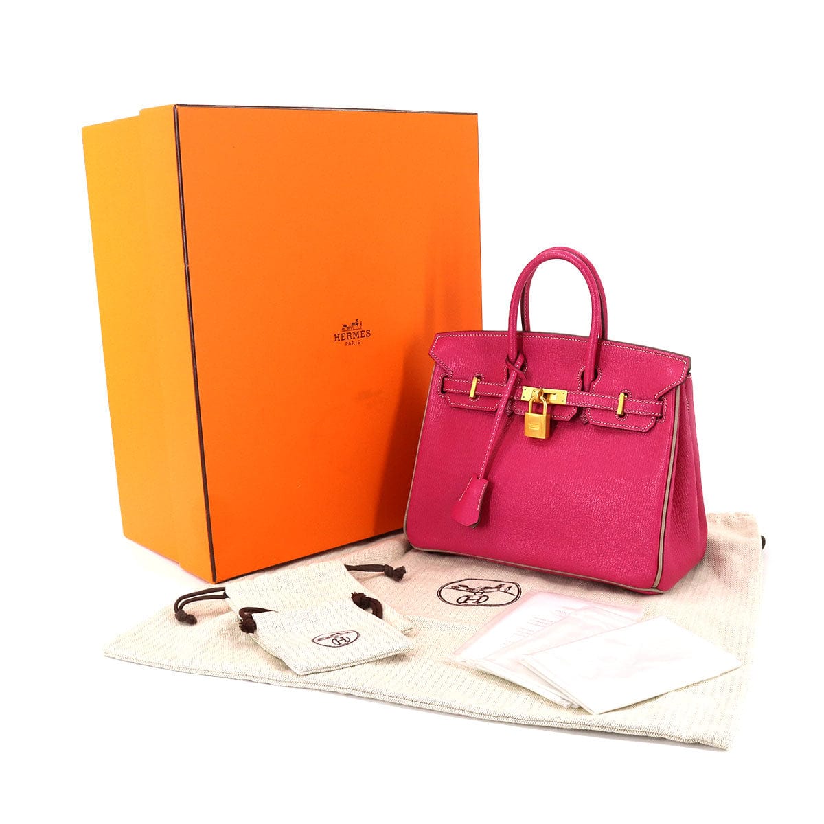 Hermès Hermes Birkin 25 HSS Rose Shocking / Gris Tourterelle Chevre #O ASL8696