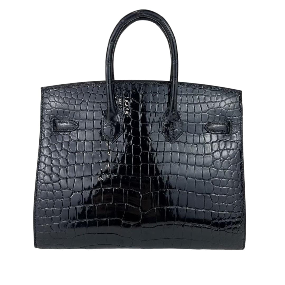 Hermès Hermes Birkin 25 Sellier Black Shiny Alligator PHW #Z SKCB-092959