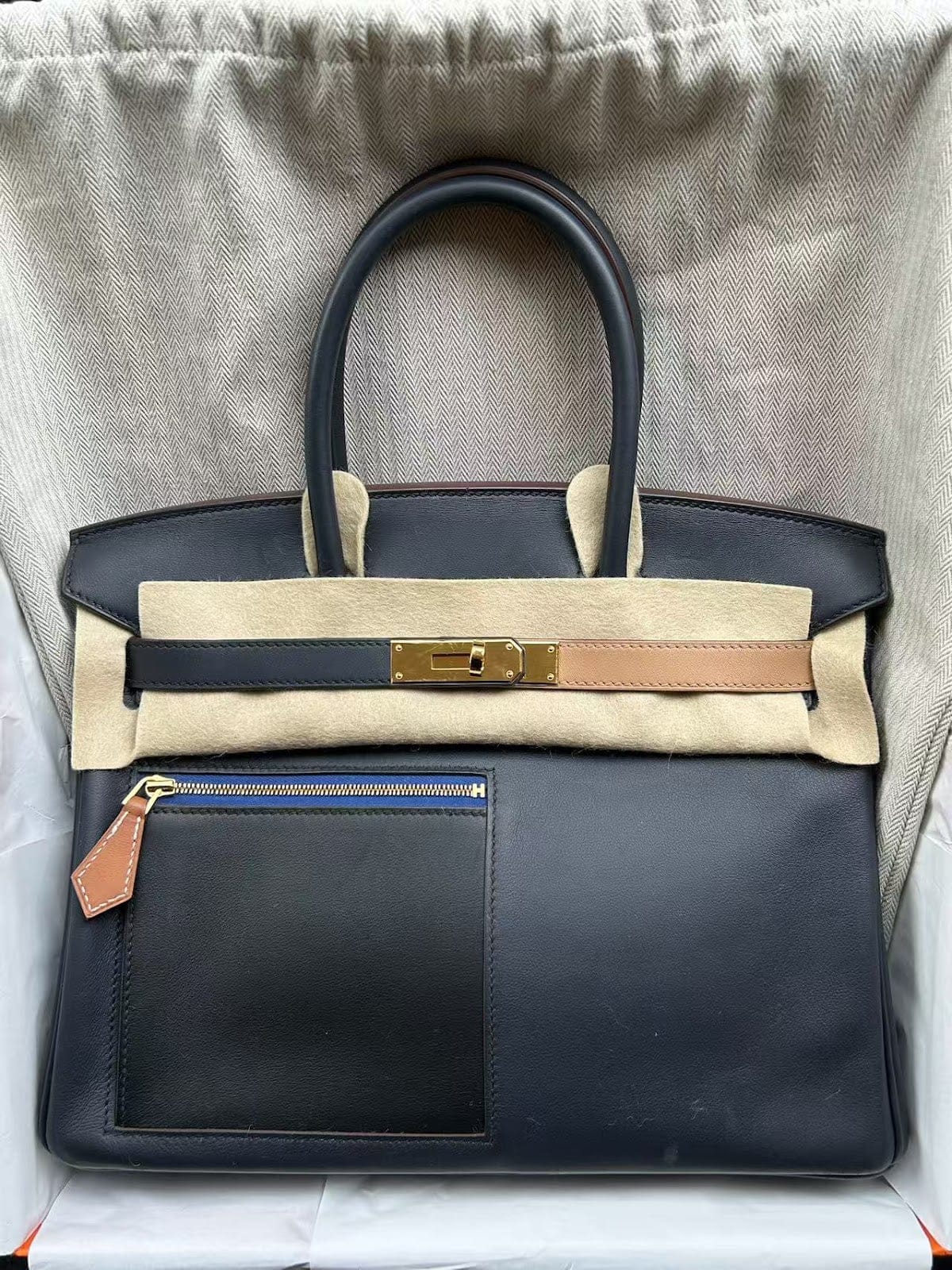 Hermès Hermes Birkin 30 colormatic（c） Black+Blue Nuit+Chai+Gold+ Etoupe GHW U Swift ALTC0186