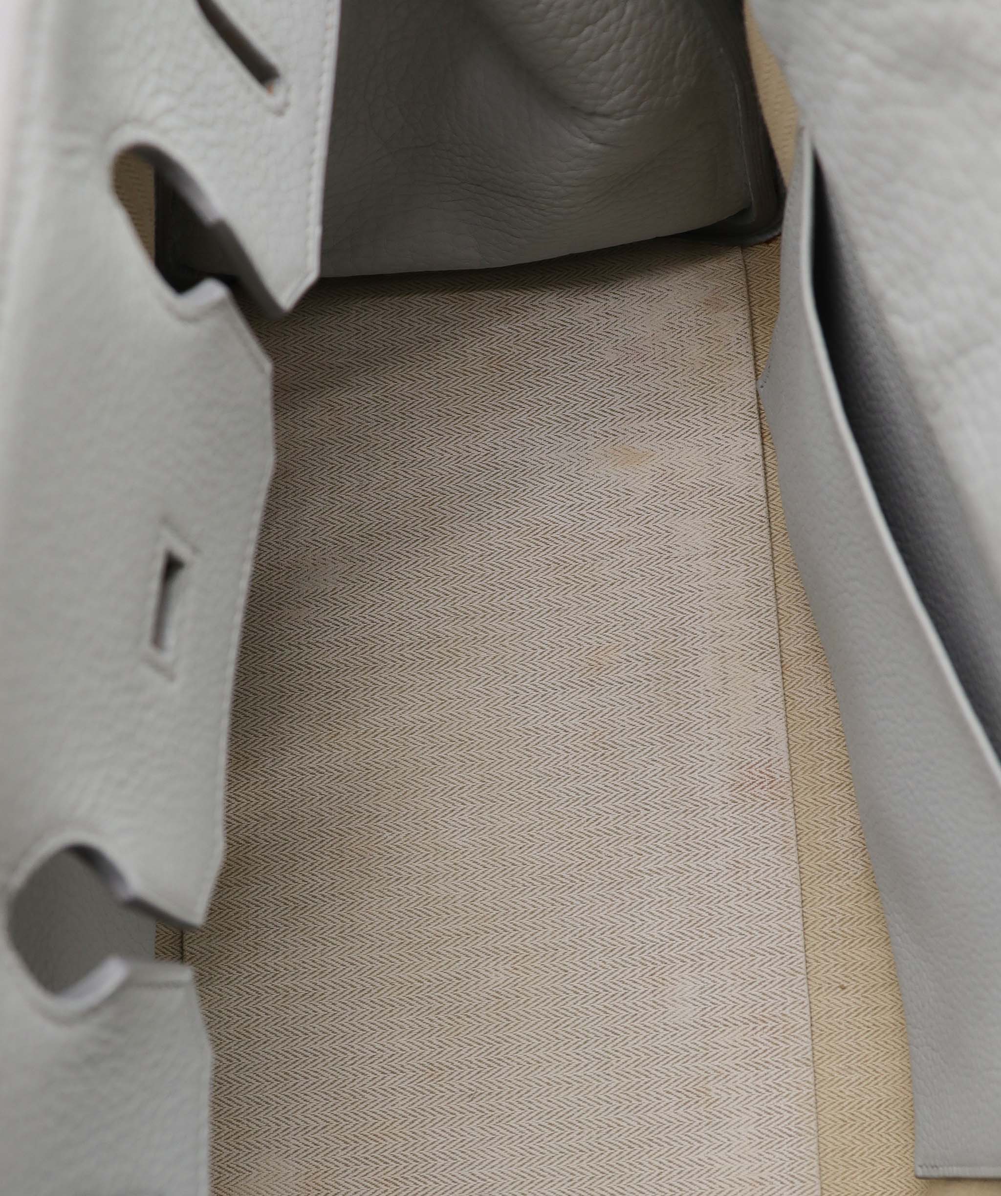 Hermès Hermes Birkin 35 Gris Pale TC x Denim GHW Stamp Square F DXBS5026