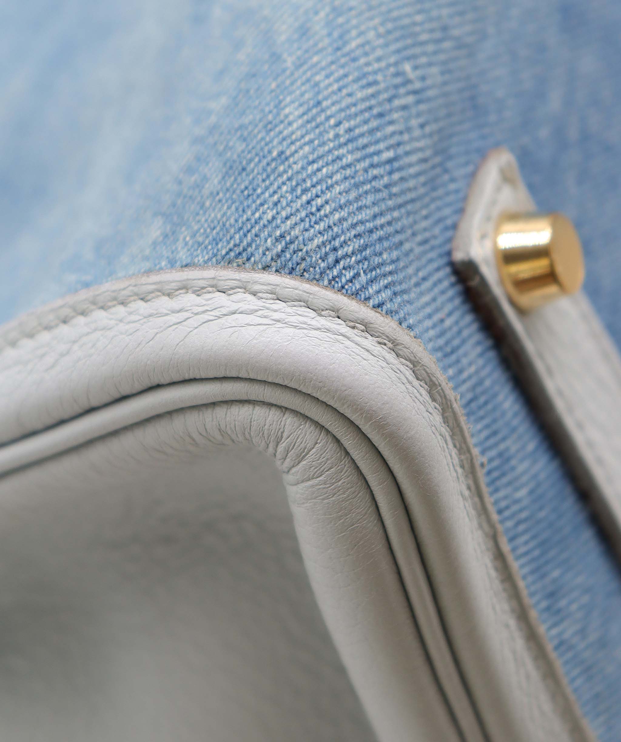 Hermès Hermes Birkin 35 Gris Pale TC x Denim GHW Stamp Square F DXBS5026