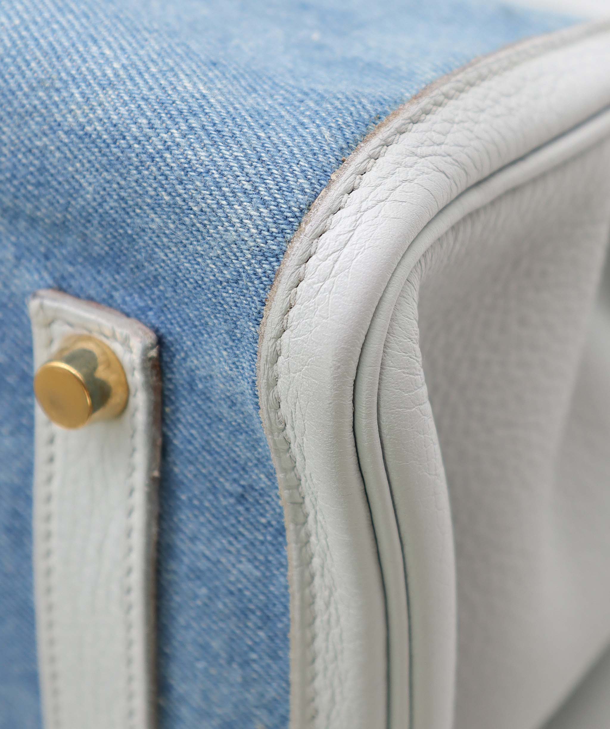 Hermès Hermes Birkin 35 Gris Pale TC x Denim GHW Stamp Square F DXBS5026