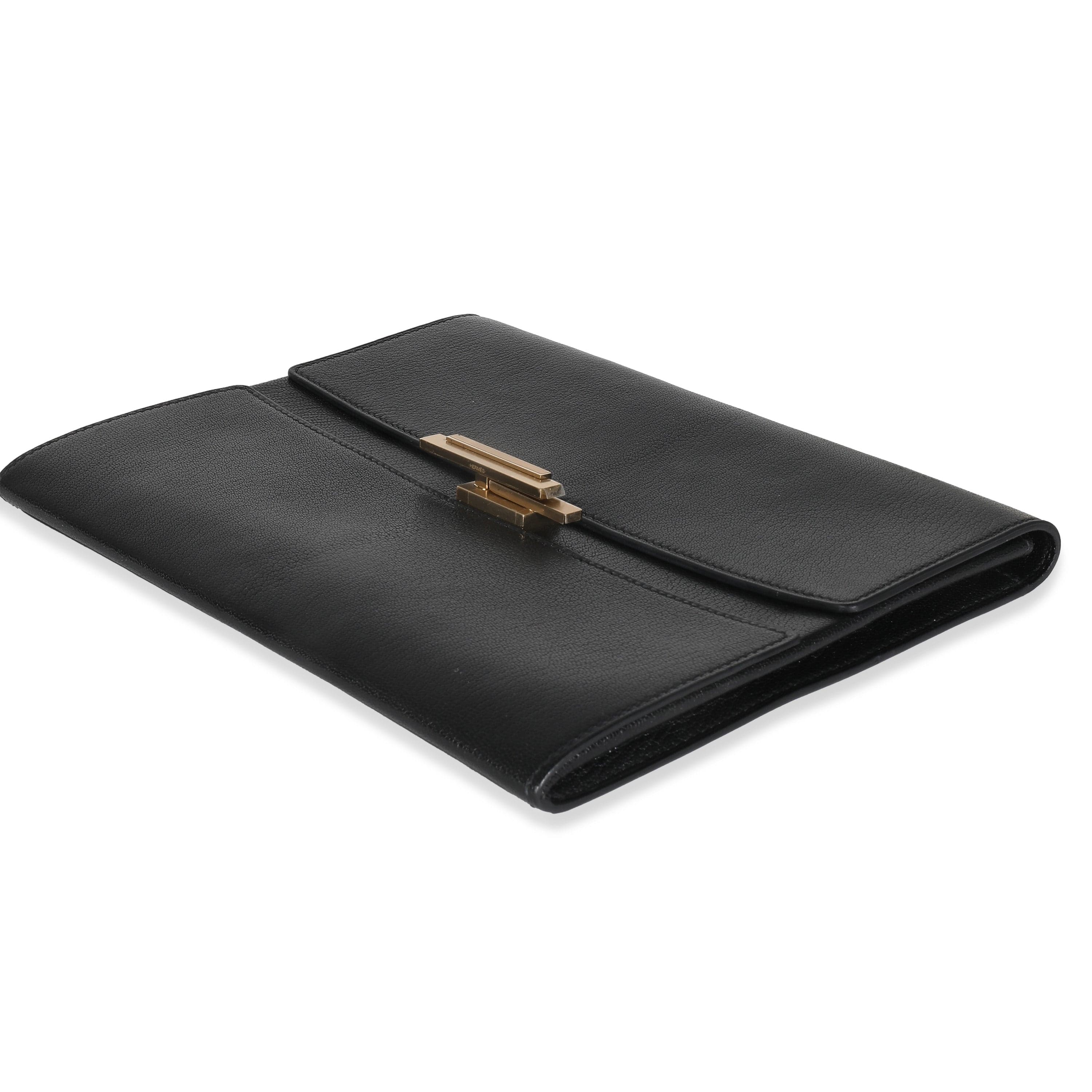 Hermès Hermes Cinhetic Clutch Chèvre Mysore Black Leather GHW ASC5205