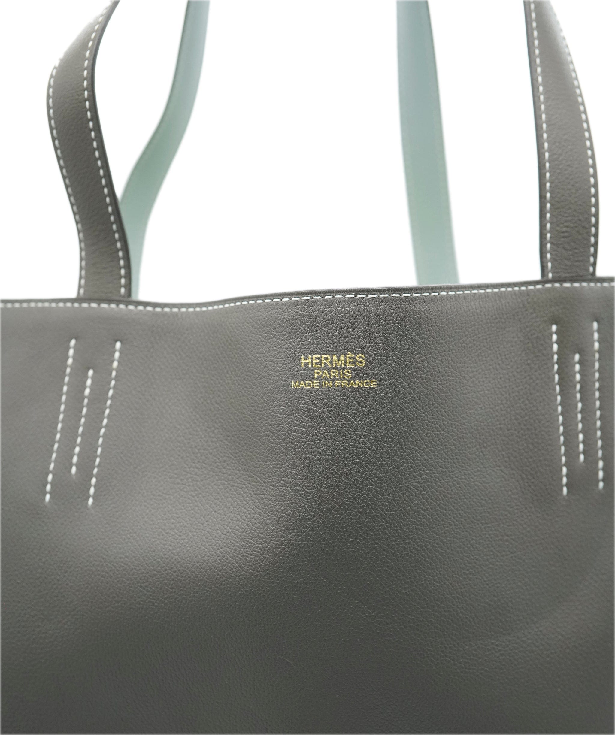 Hermès Hermes etoupe & blue brume reversible leather tote - AJC0899