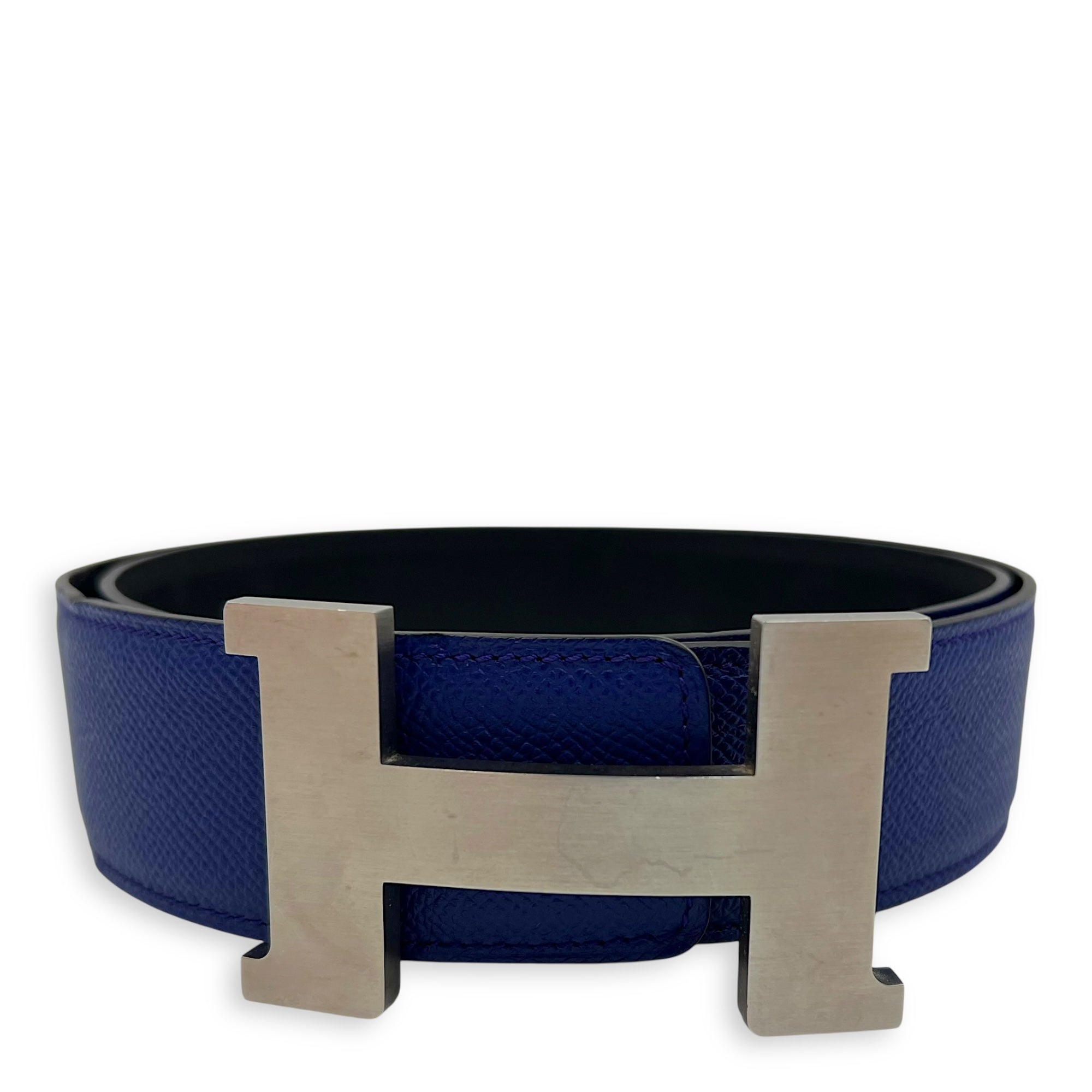 Hermès Hermès H 90cm Black and Blue Belt in Epsom, Brushed Palladium hardware C2509-007731VZ