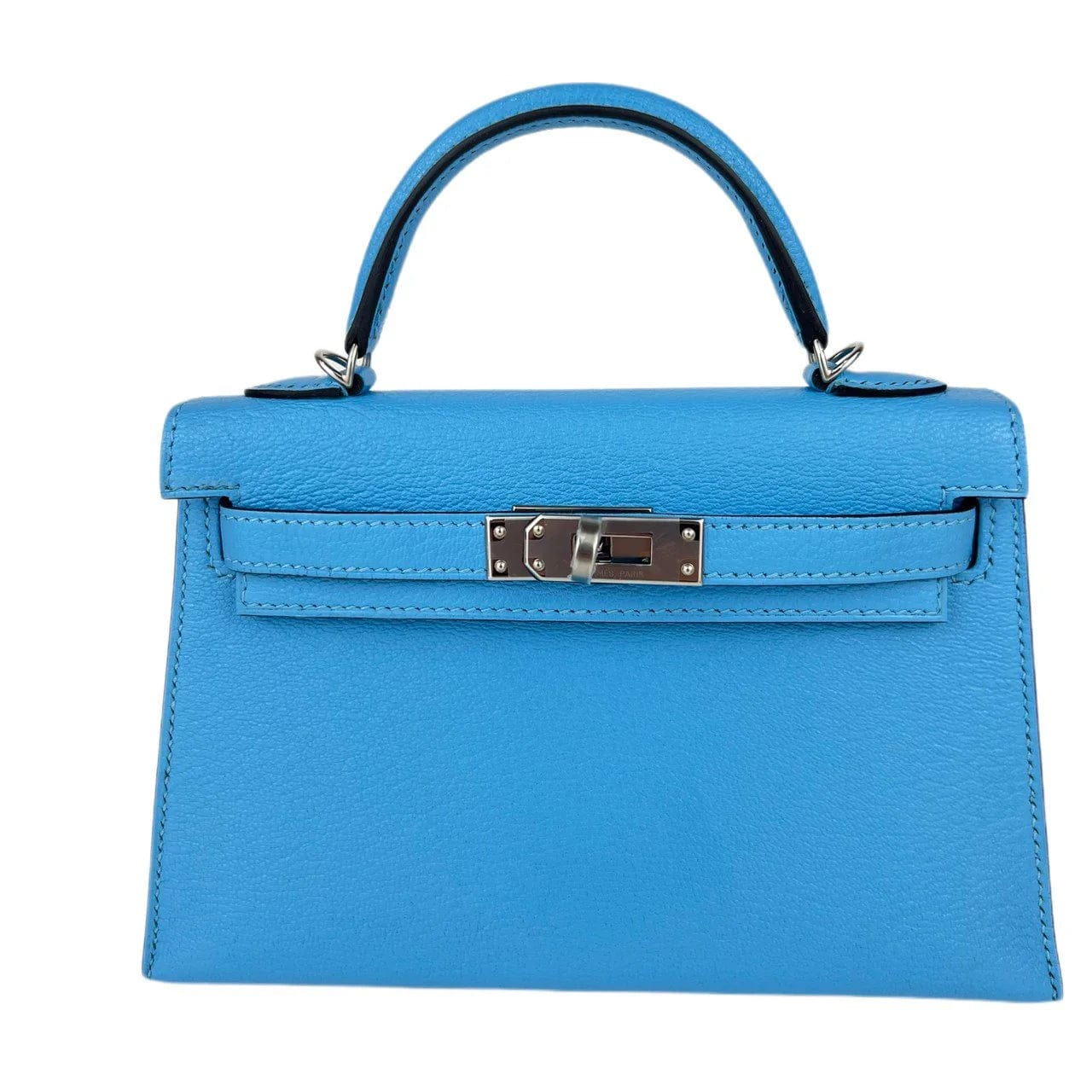 Hermès **Hermes Kelly 20 Blue Celeste Chevre PHW #C SKCB-092931