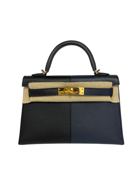 Hermès Mini Kelly Casaque Epsom Blue Indigo / Black Verso Rouge Grenat Gold  Hardware