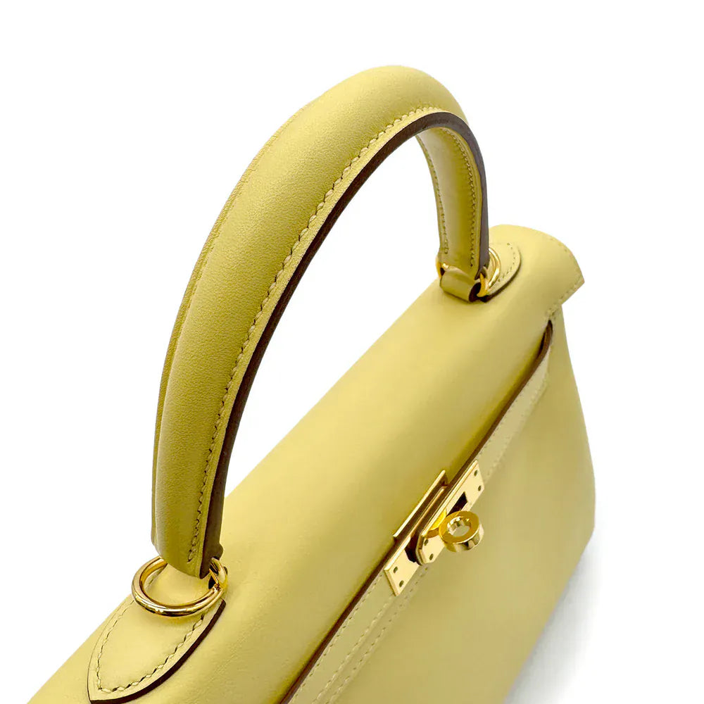 Hermès HERMES KELLY 25 RETOURNE JAUNE POUSSIN VEAU SWIFT HAND SHOULDER BAG Z GHW 90303899 DXBS6080