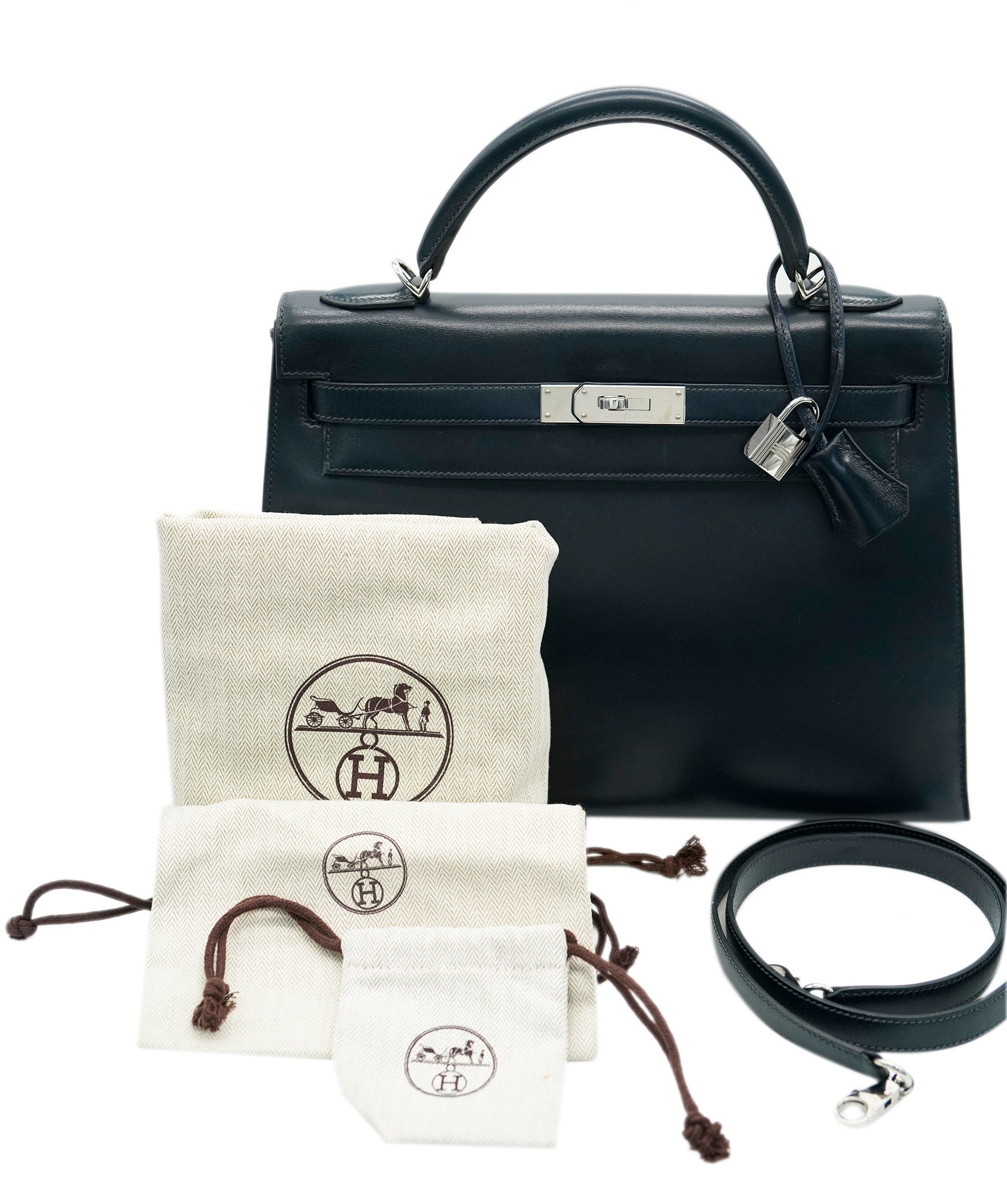 Hermès HERMES  Kelly 32 Boxcalf Blue Indigo □Q DBXS2149