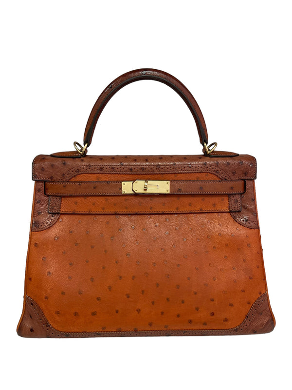 Hermes Kelly Ostrich Cognac 32 handbag GHW, EXCELLENT!