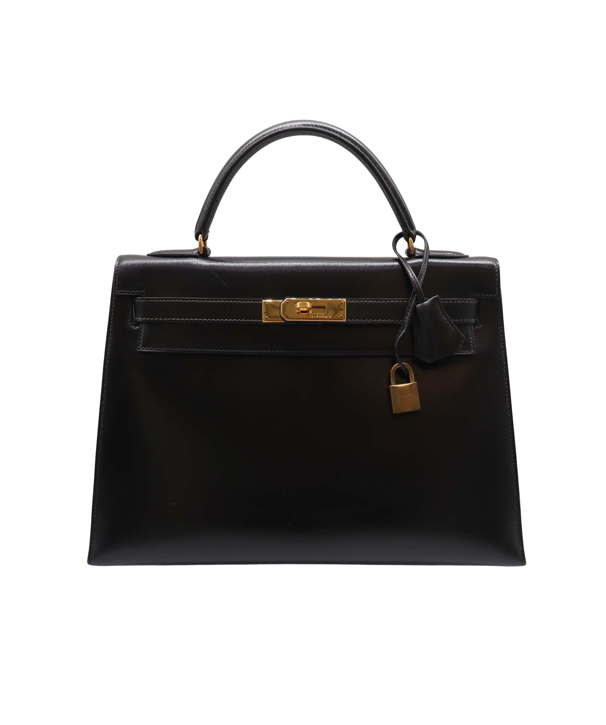 Hermès HERMES KELLY 32 SELLIER BLACK BOX CALF HAND SHOULDER BAG 〇S DXBS2222