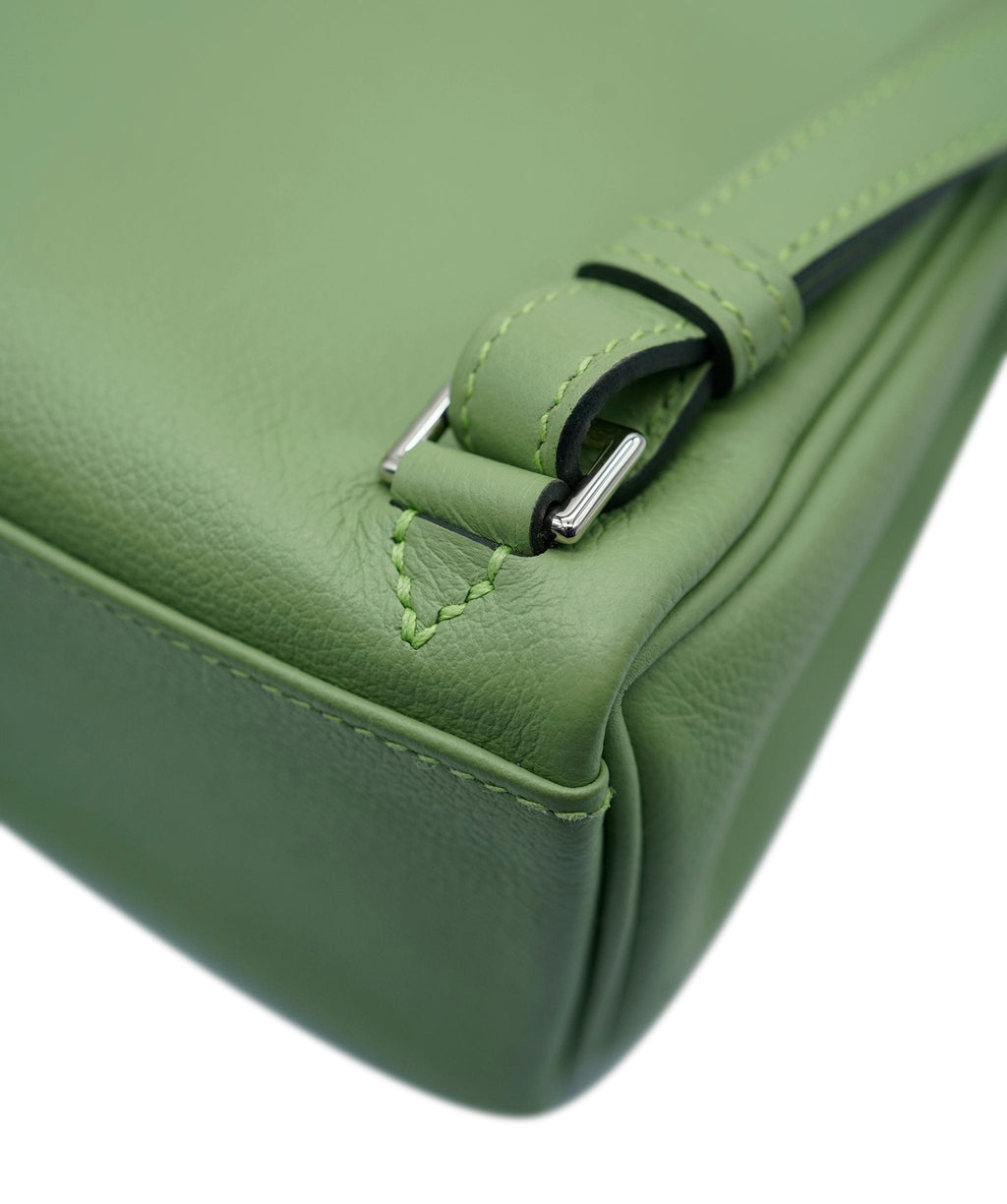 Pre-owned Hermes Kelly Ado Backpack Vert Criquet Evercolor Verso Palladium  Hardware
