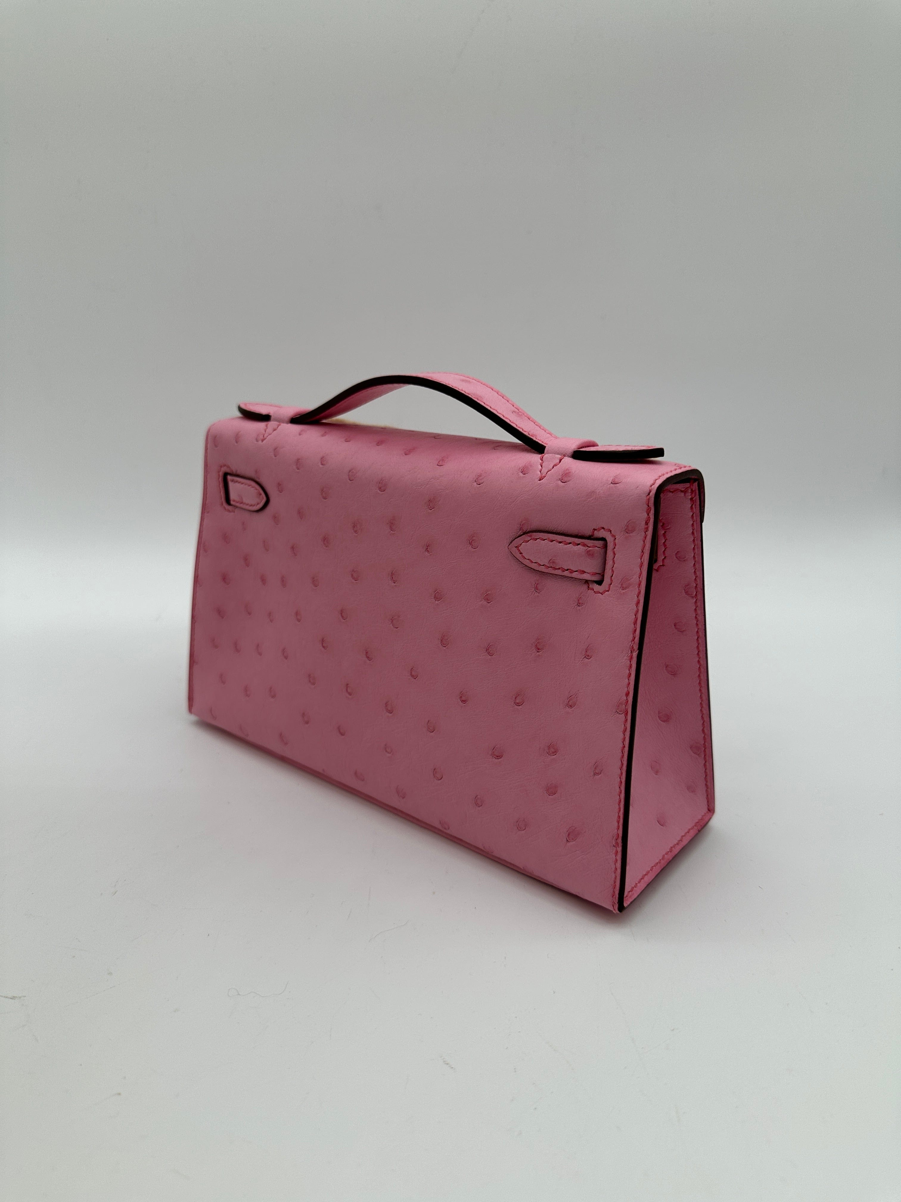 Hermès Kelly Pochette bubblegum Ostrich PHW stamp K PC508