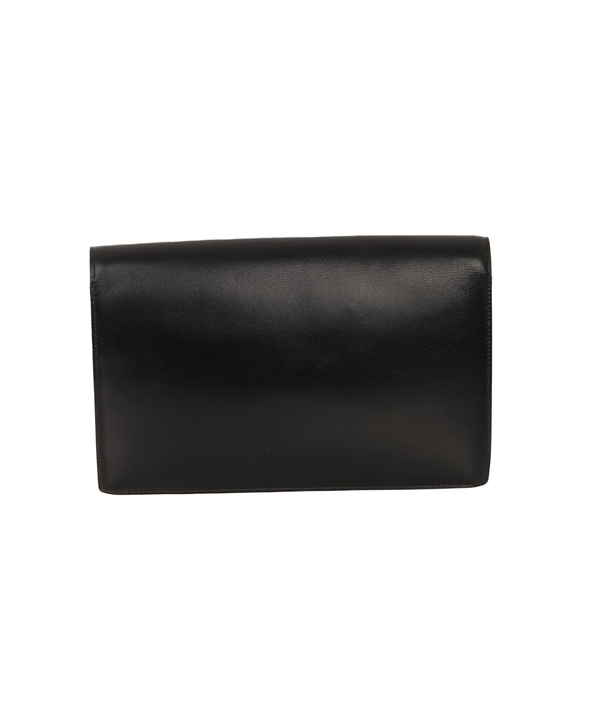 Hermès HERMES LYDIE BLACK BOXCALF CLUTCH SHOULDER BAG 1985 CIRCLE O GOLD HARDWARE ALC4159