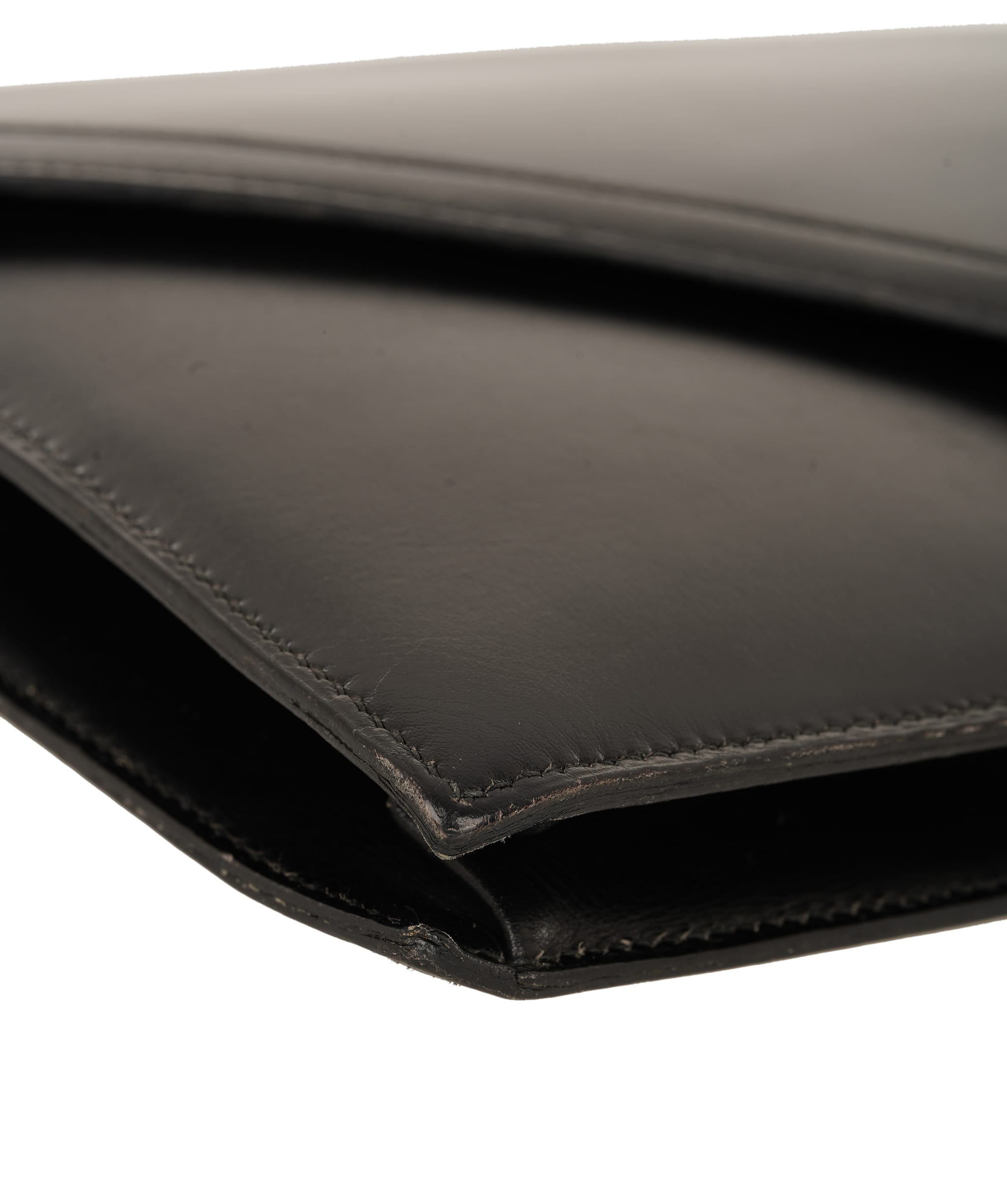 Hermès HERMES LYDIE BLACK BOXCALF CLUTCH SHOULDER BAG 1985 CIRCLE O GOLD HARDWARE ALC4159