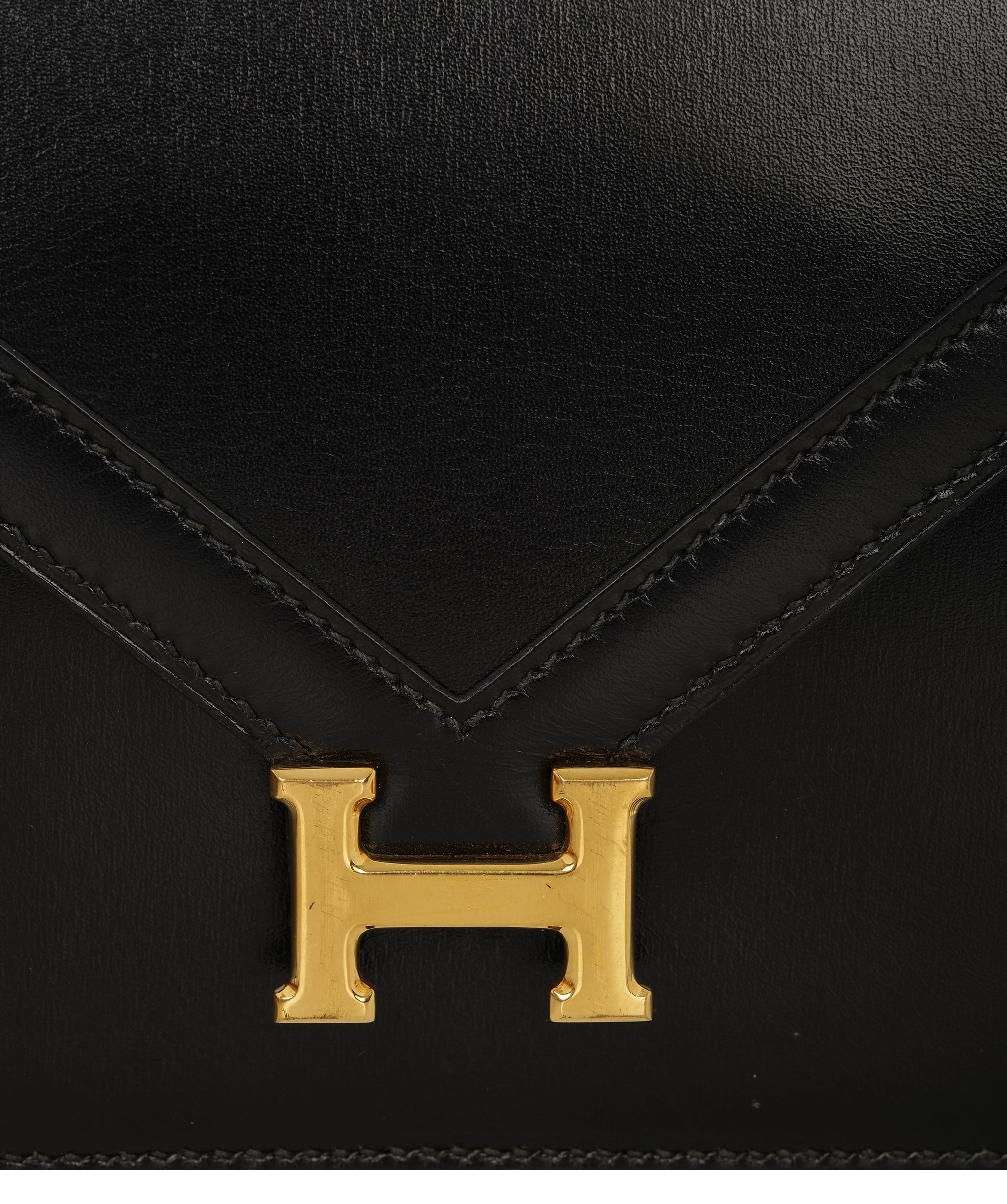 Hermès HERMES LYDIE BLACK BOXCALF CLUTCH SHOULDER BAG 1985 CIRCLE O GOLD HARDWARE ALC4159