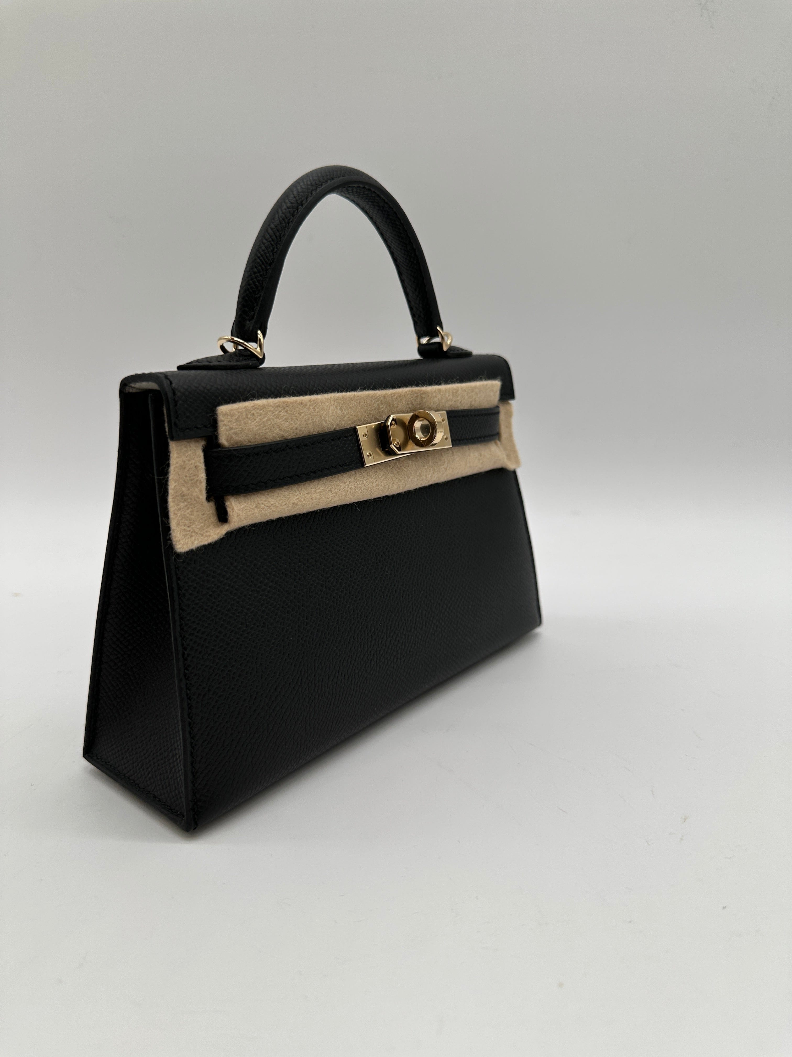 Hermès Hermès Mini Kelly 20 HSS black verso gris perle champagne hardware K PC487