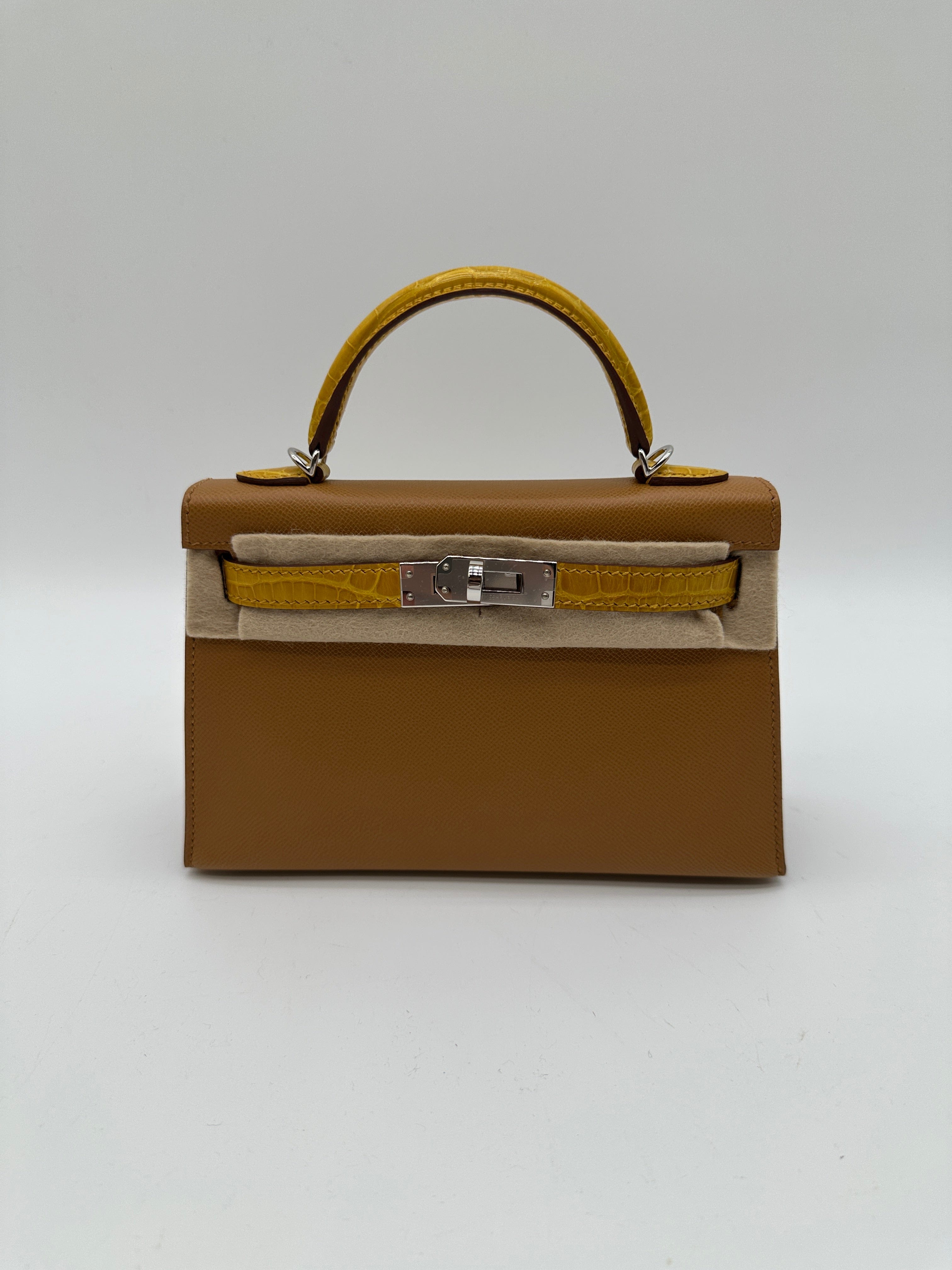 Hermès Hermès Mini Kelly 20 Touch Madame/Alli Missi Sesame / Jaune Ambre PHW K PC485