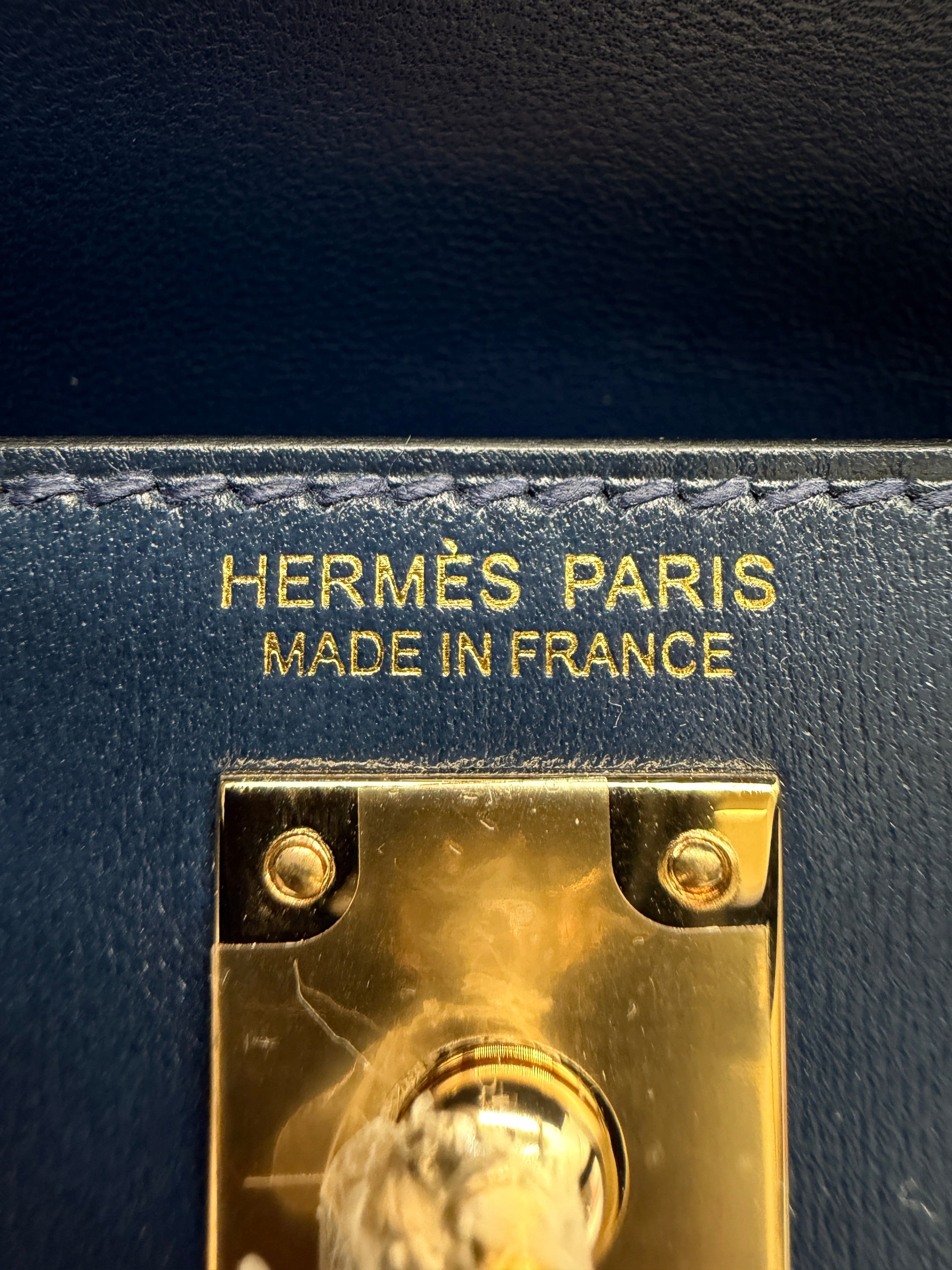 Hermès Hermès Mini Kelly Bleu Abysse Box Leather Permabrass Hardware