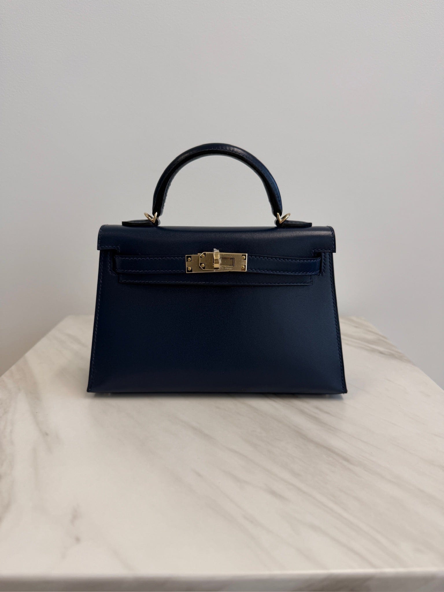 Hermès Hermès Mini Kelly Bleu Abysse Box Leather Permabrass Hardware