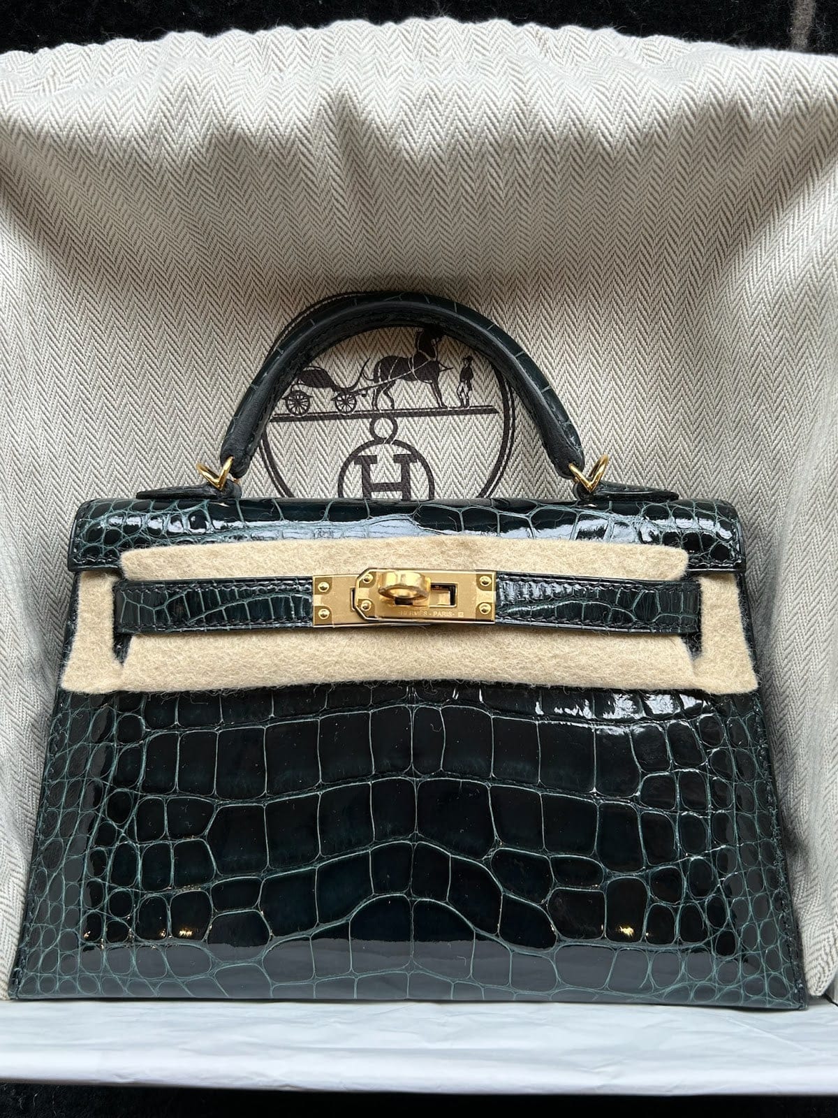 Hermès Hermes Mini Kelly Vert Rousseau Ghw Y shiny ALTC0142