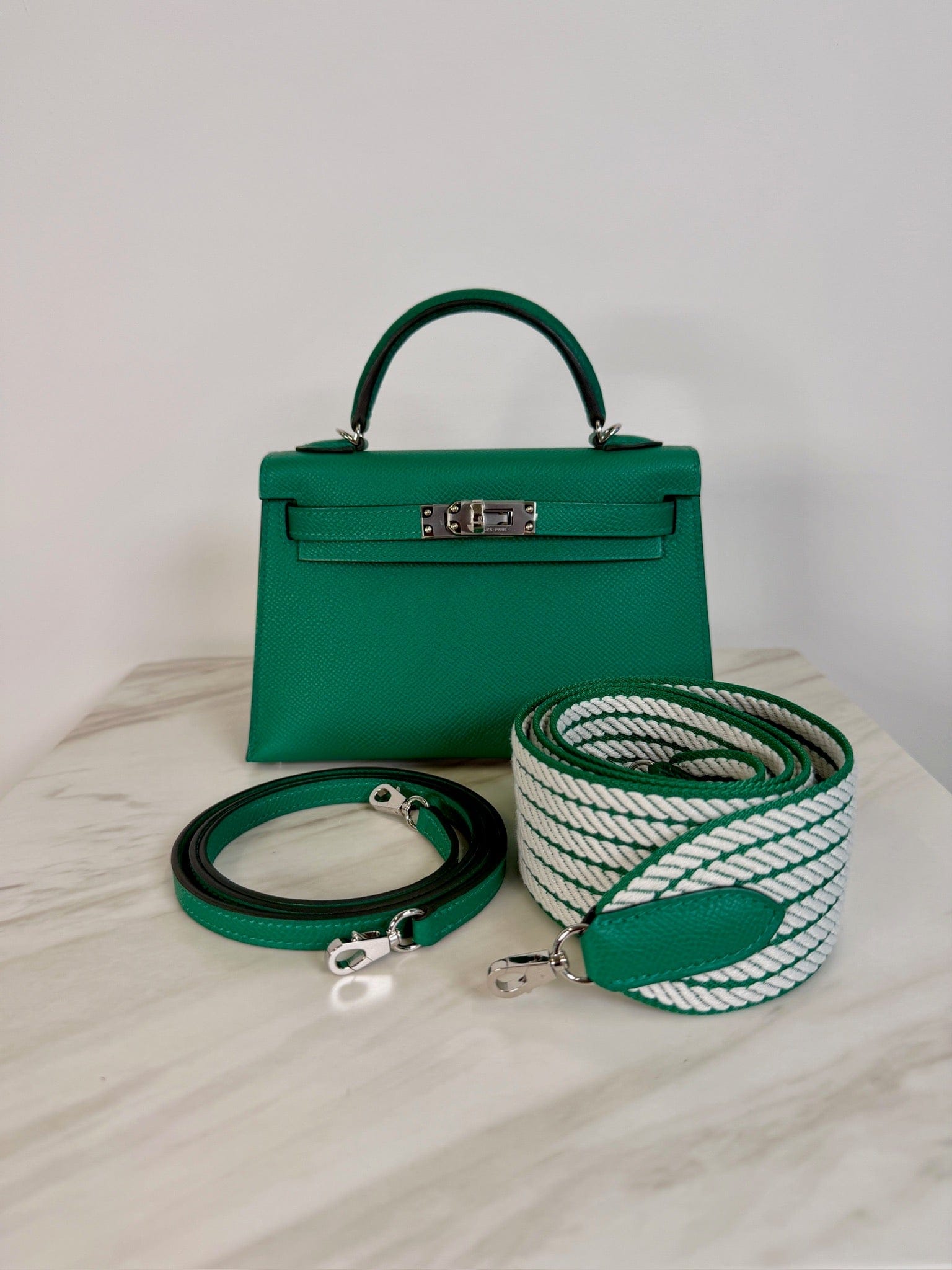 Hermès Hermès Mini Kelly Vert Vertigo Epsom Palladium Hardware (with 2 strap)