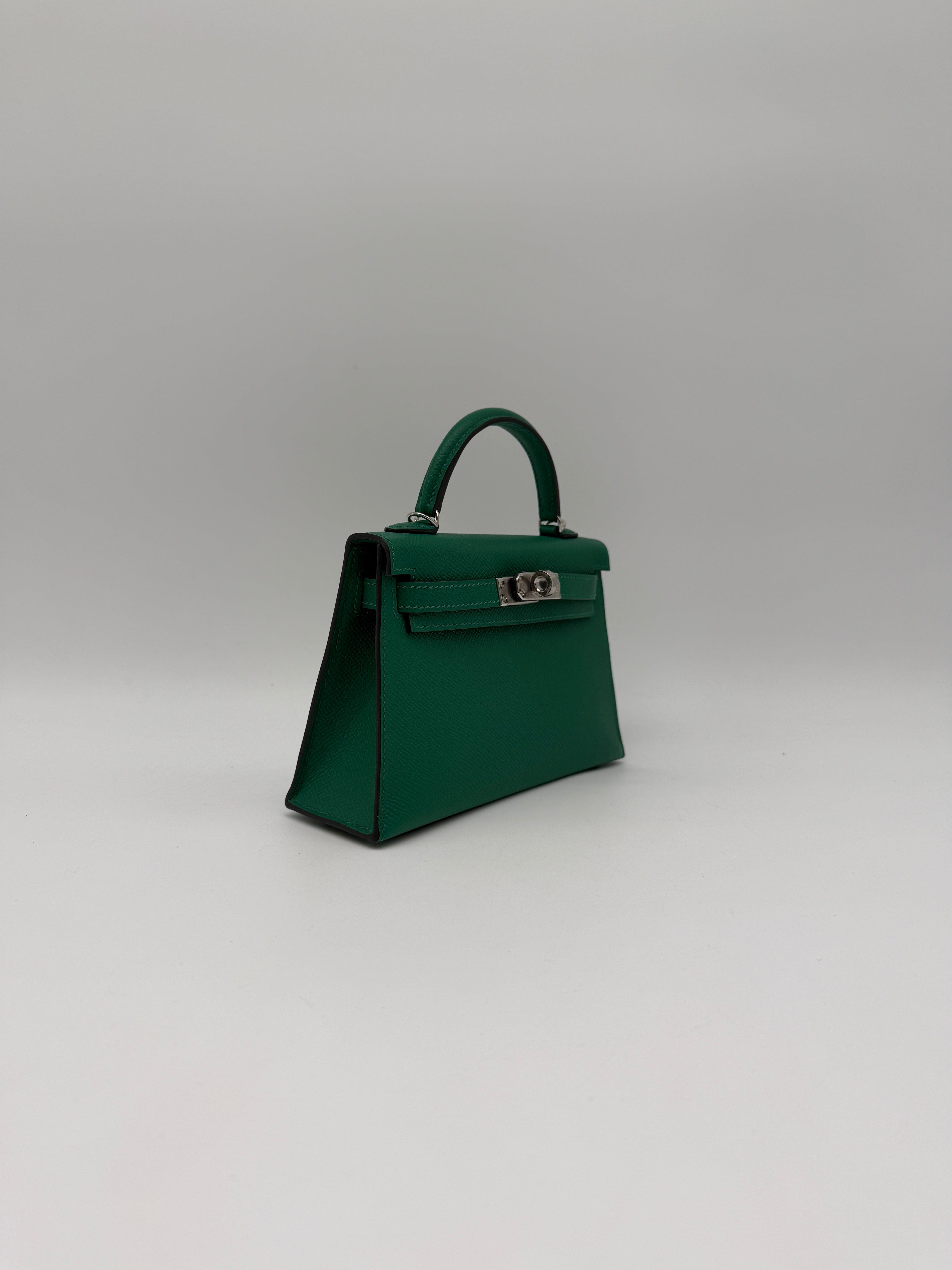 Hermès Hermès Mini Kelly Vert Vertigo Epsom Palladium Hardware (with 2 strap)