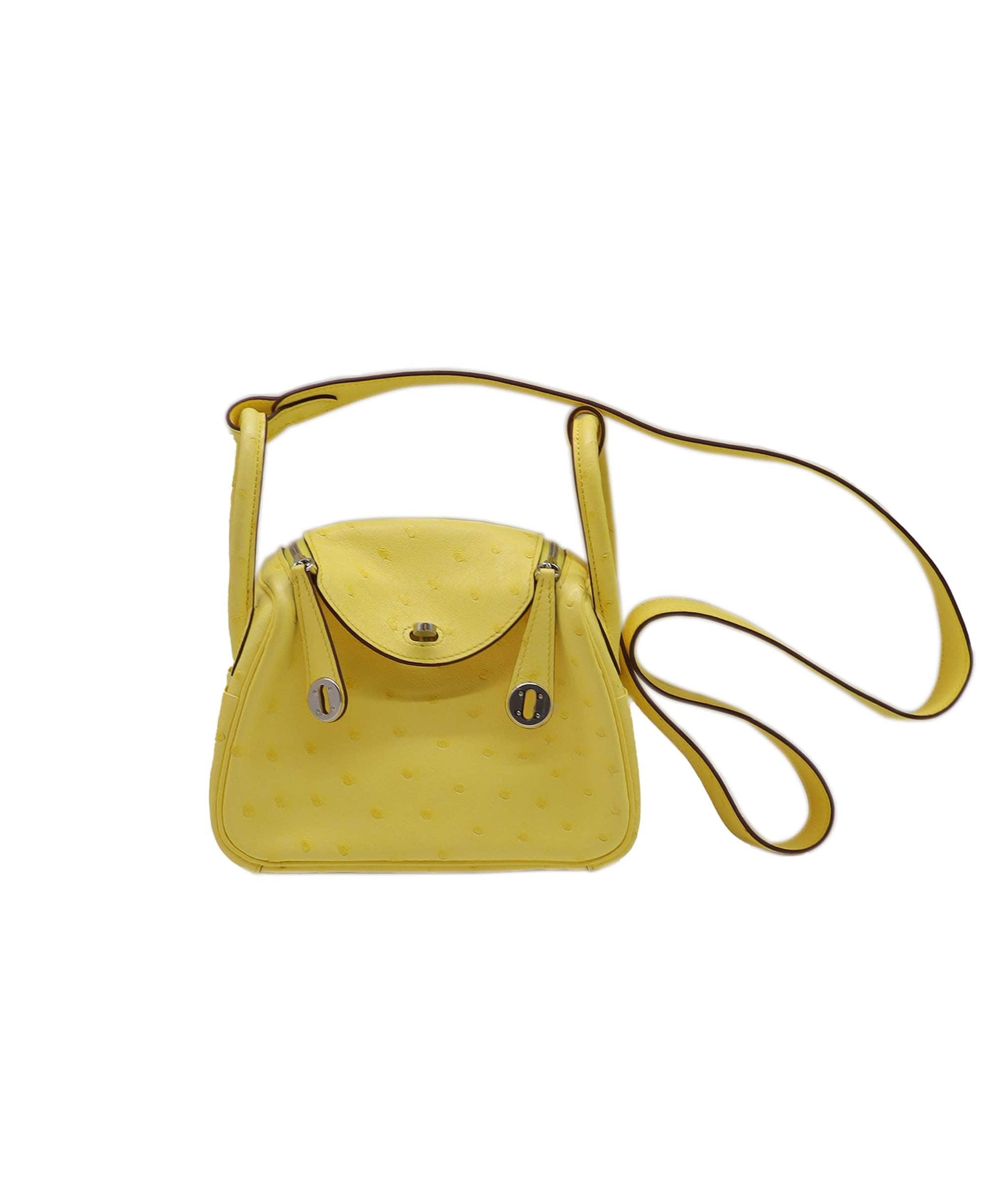 Hermès Hermès Mini Lindy Jaune Citron Ostrich PHW #U SKC1796