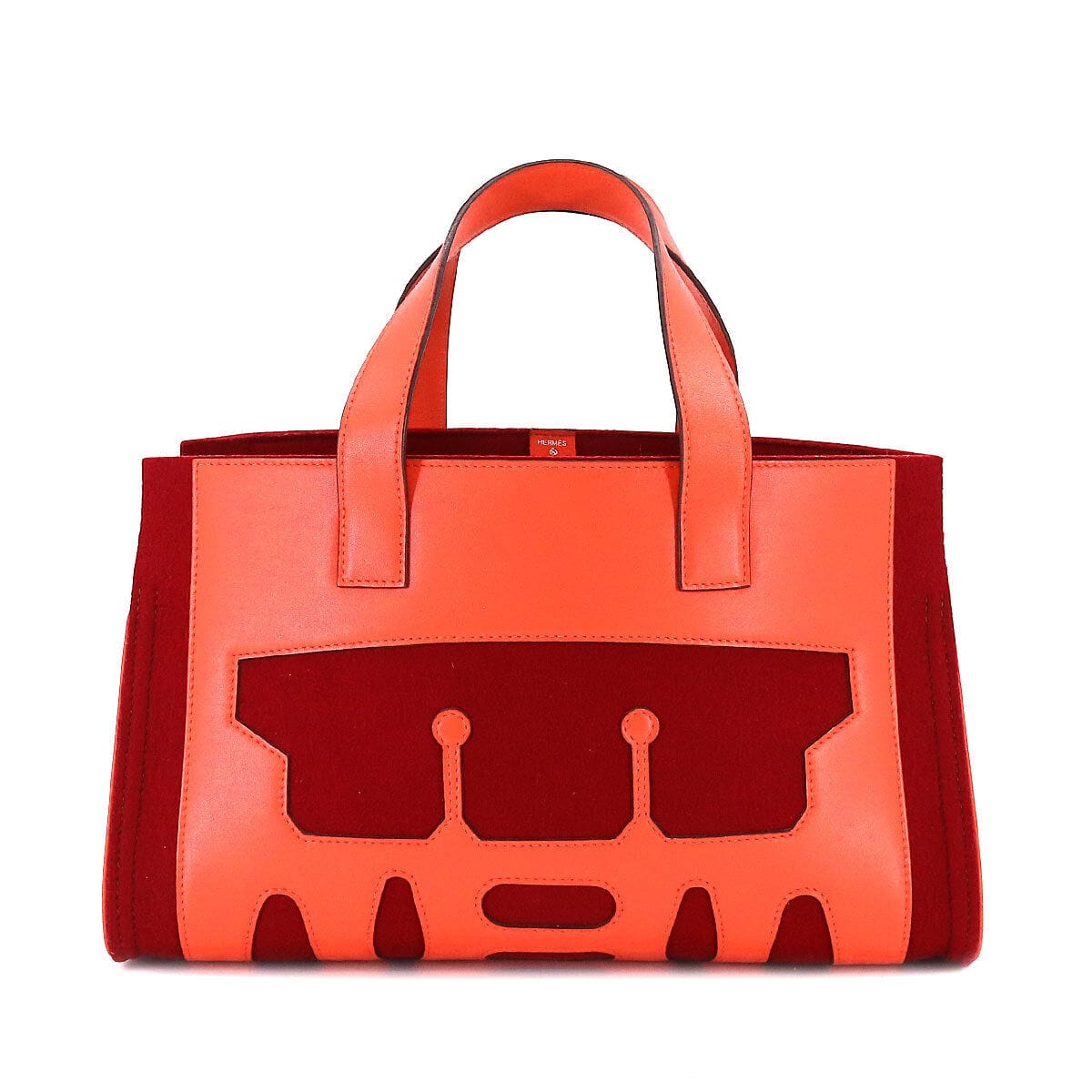 Hermès Hermes Petit H Tote Bag Leather Felt Orange Red Purse SKCP1085